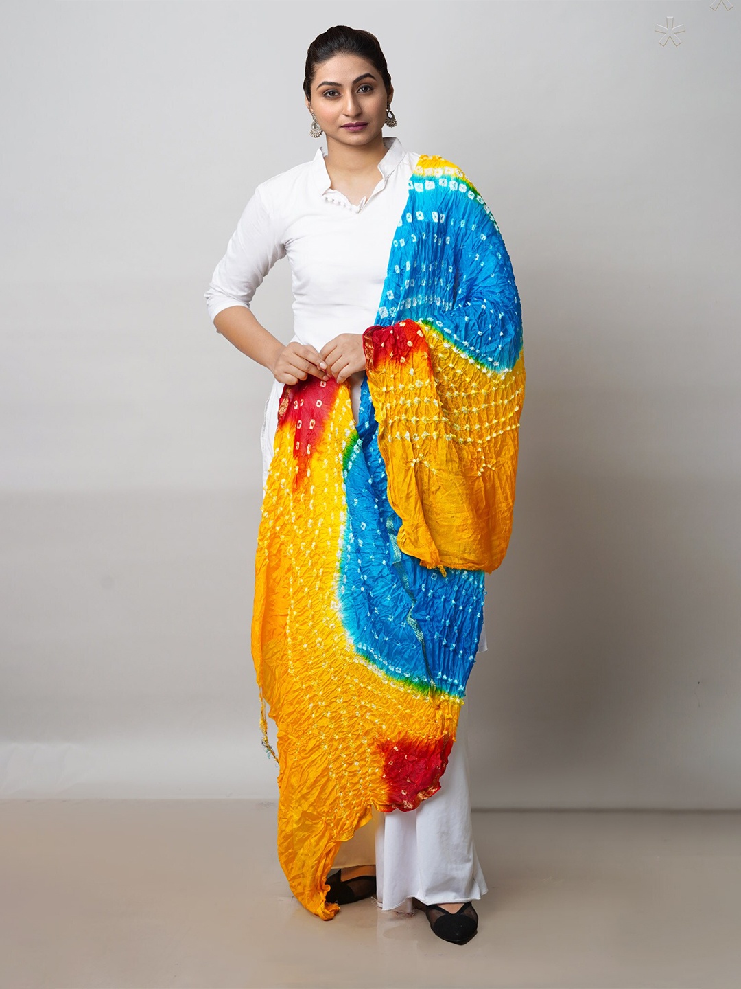 

Unnati Silks Bandhani Dyed Silk Dupatta, Yellow
