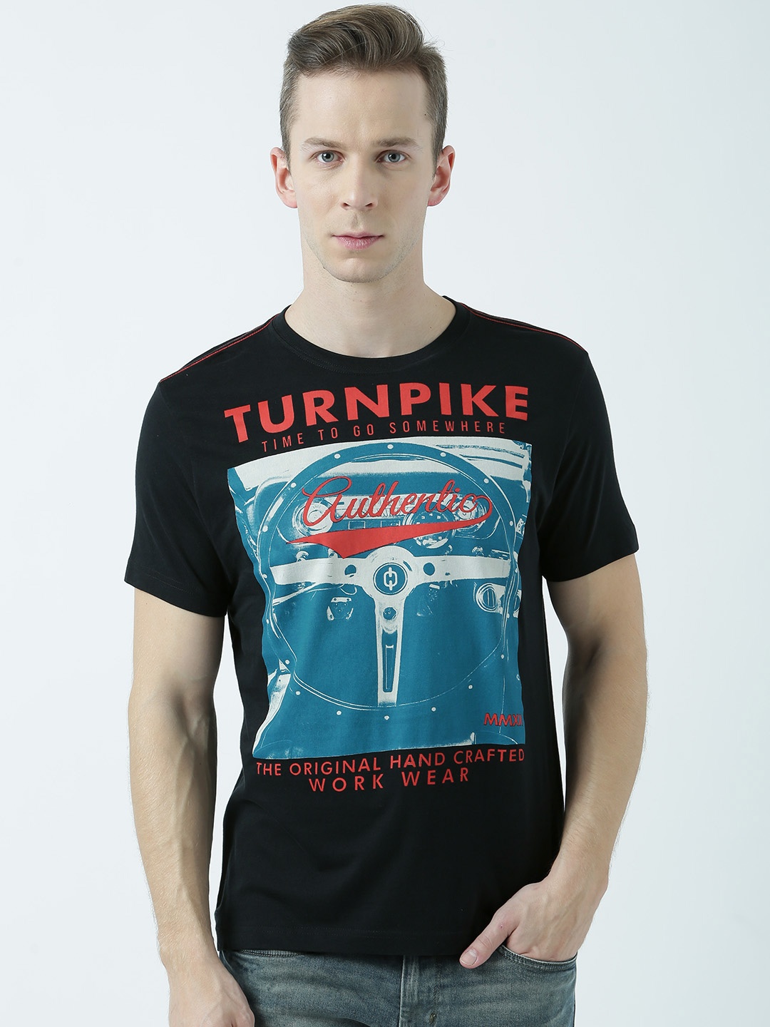 

Huetrap Men Black Printed Round Neck T-shirt