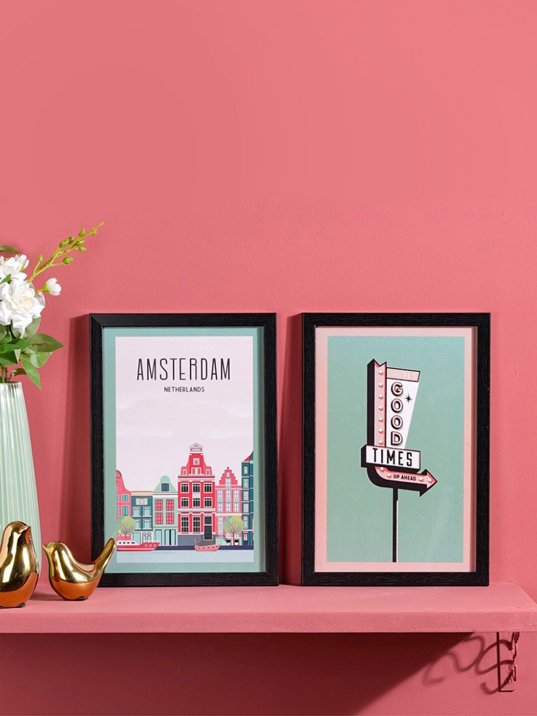 

Nestasia Green & Peach Coloured 2 Pieces Vintage Travel Framed Wall Art