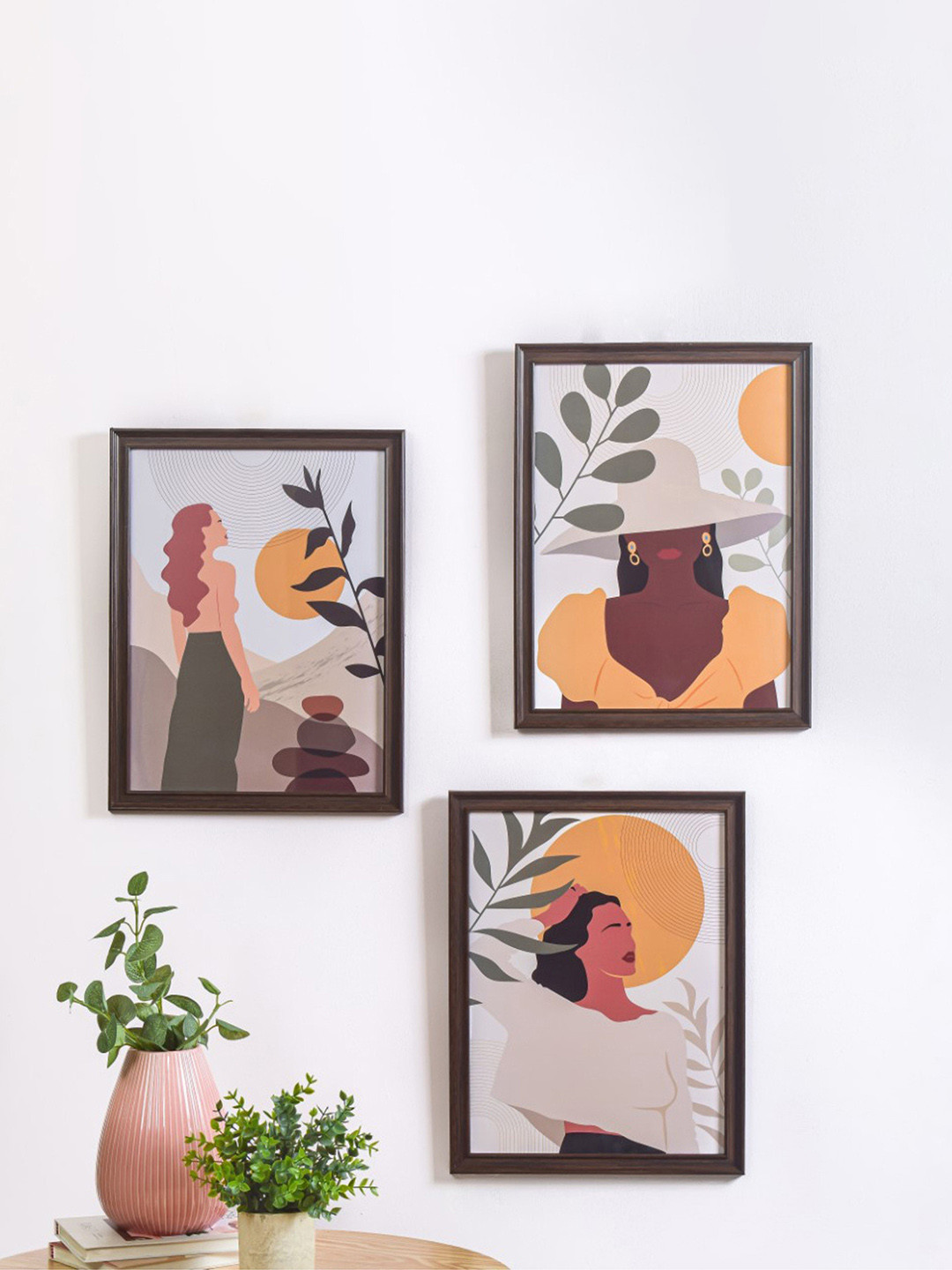 

Nestasia Grey & Yellow 3 Pieces Boho Women Framed Wall Art