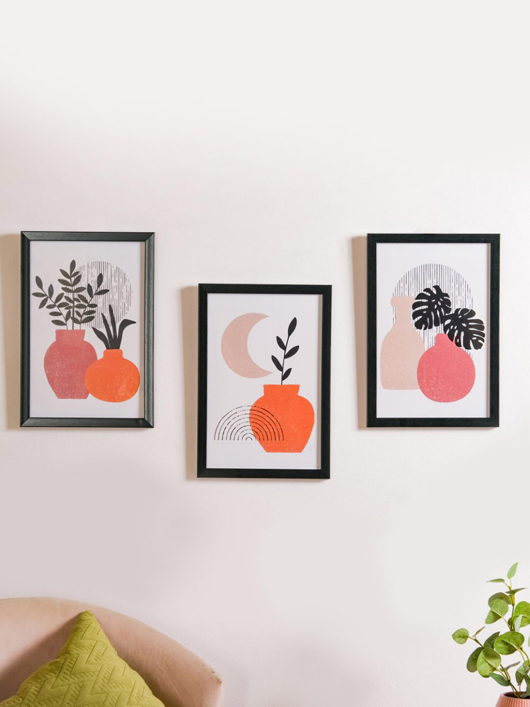 

Nestasia White & Orange Coloured 3 Pieces Abstract Printed Framed Wall Art, Black