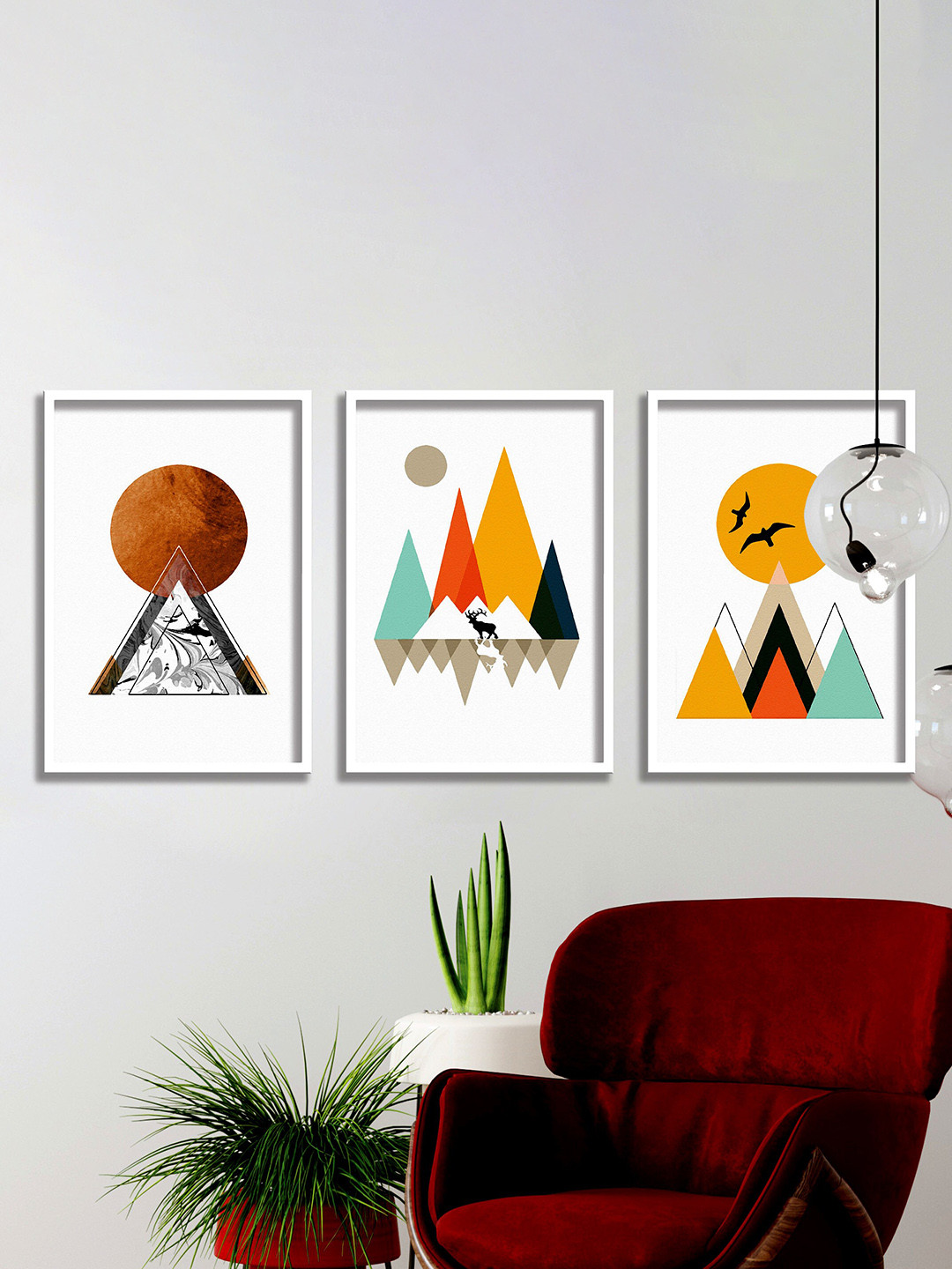 

SAF White & Yellow 3 Pieces Abstract Painting Framed Wall Arts