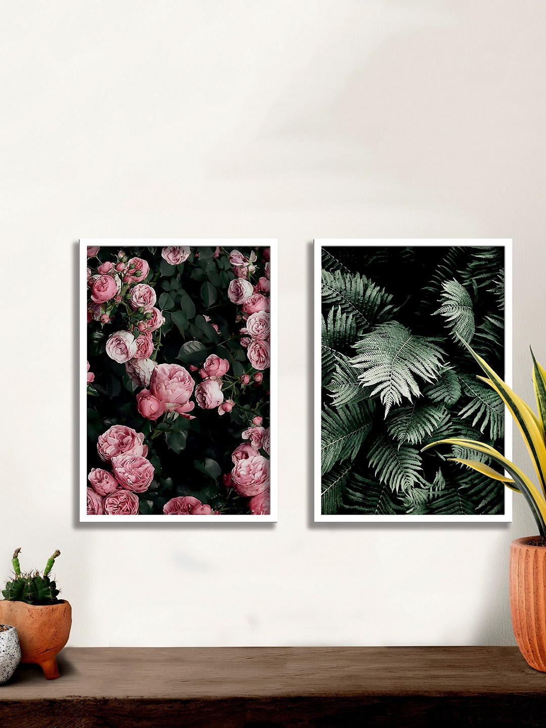 

SAF Green & Pink 2 Pieces Tropical Leaves Painting Framed Wall Arts, White