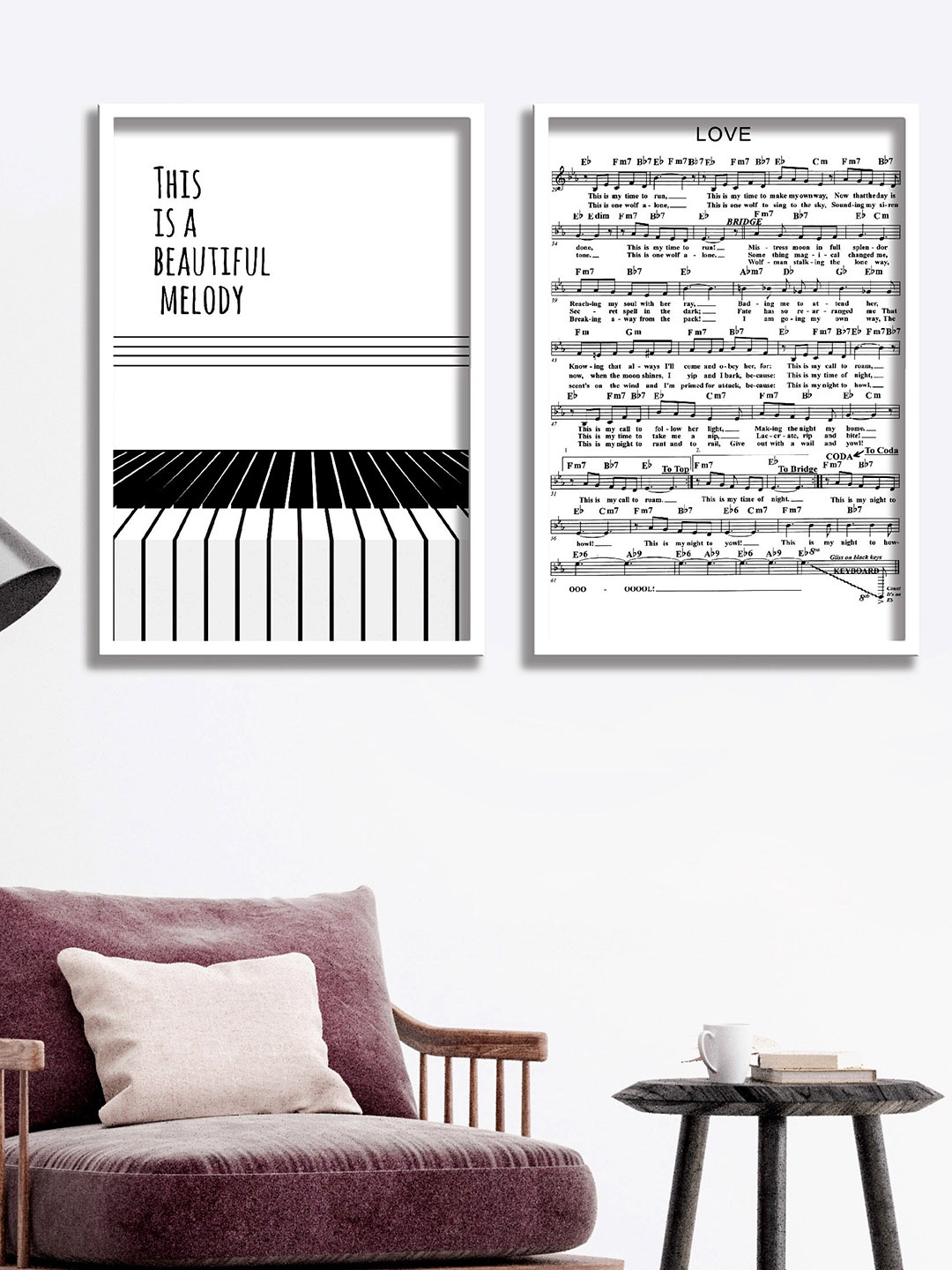 

SAF White & Black 2 Pieces Music Symbol Painting Framed Wall Arts