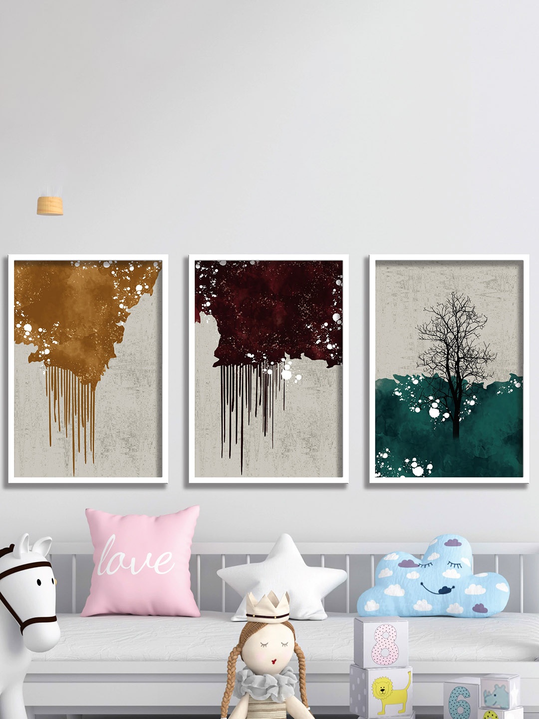 

SAF Grey & White 3 Pieces Abstract Painting Framed Wall Arts