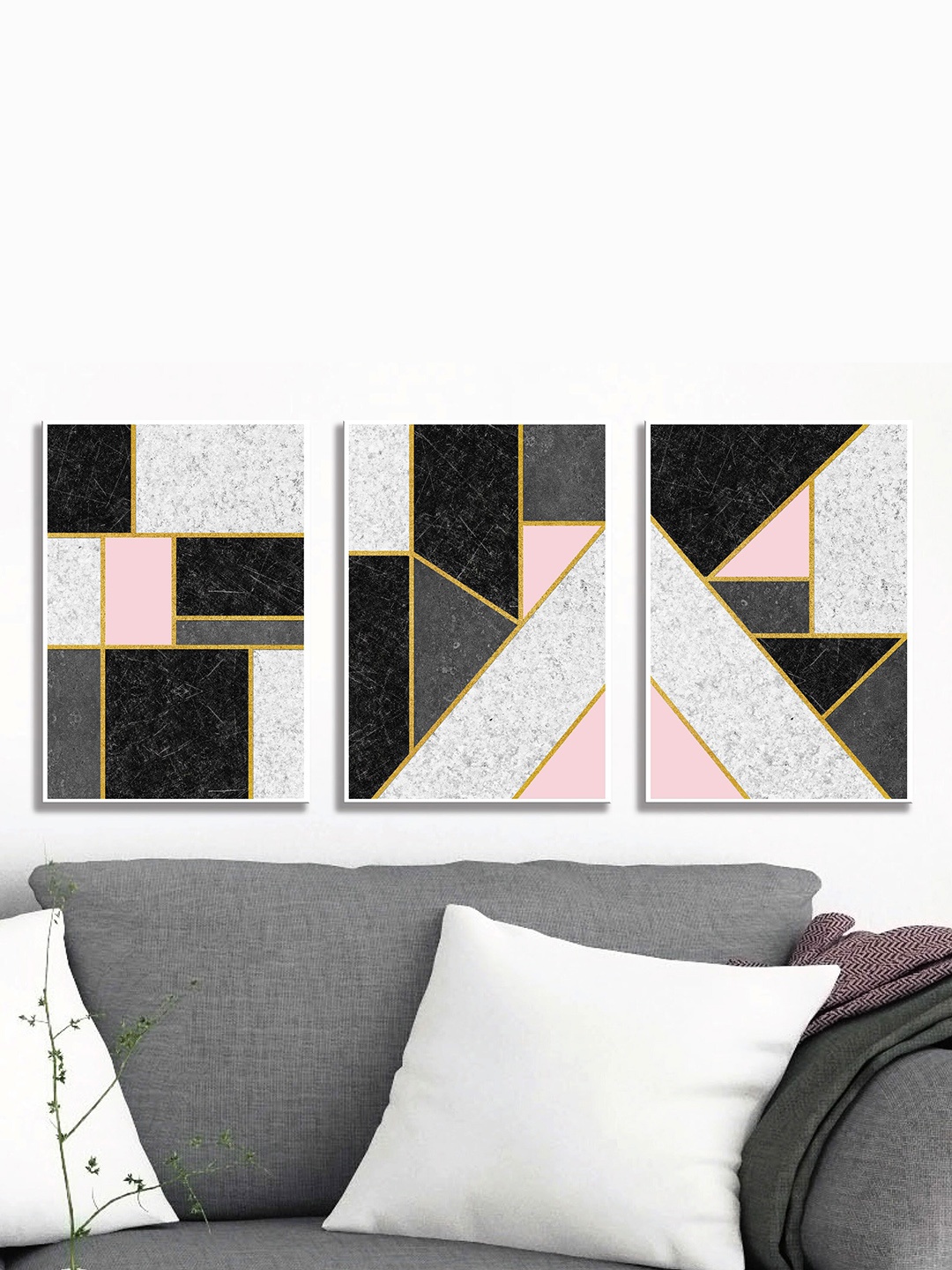 

SAF White & Grey 3 Pieces Abstract Painting Framed Wall Arts