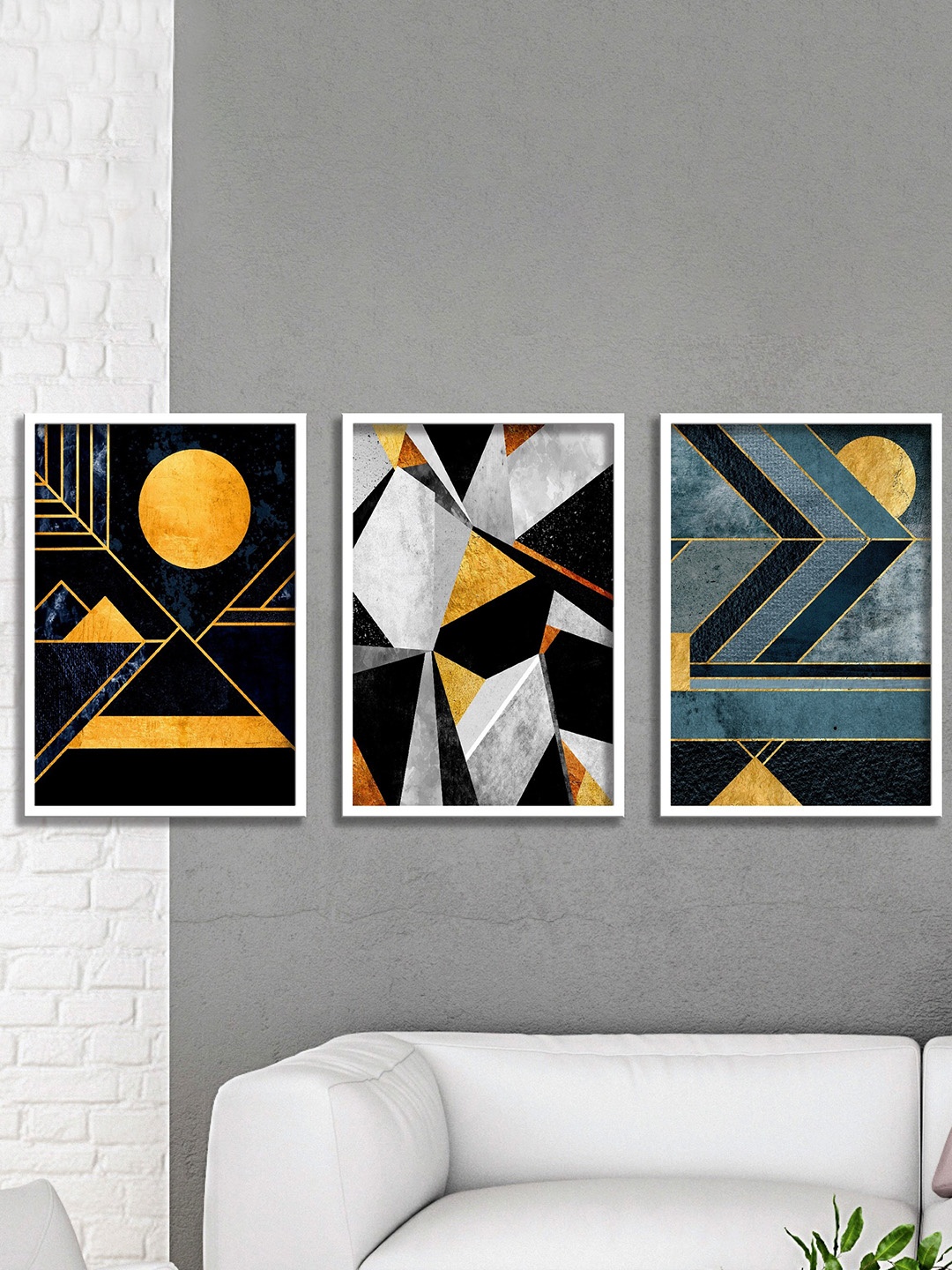 

SAF White & Black 3 Pieces Abstract Painting Framed Wall Arts
