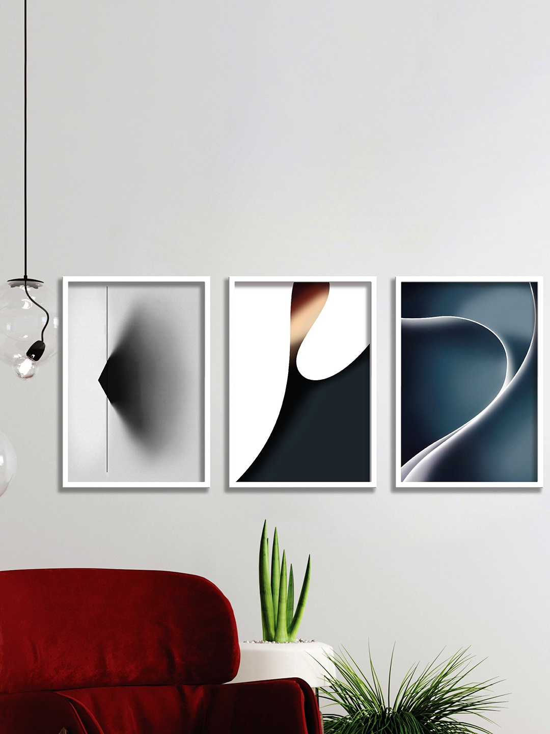 

SAF White & Blue 3 Pieces Abstract Painting Framed Wall Arts