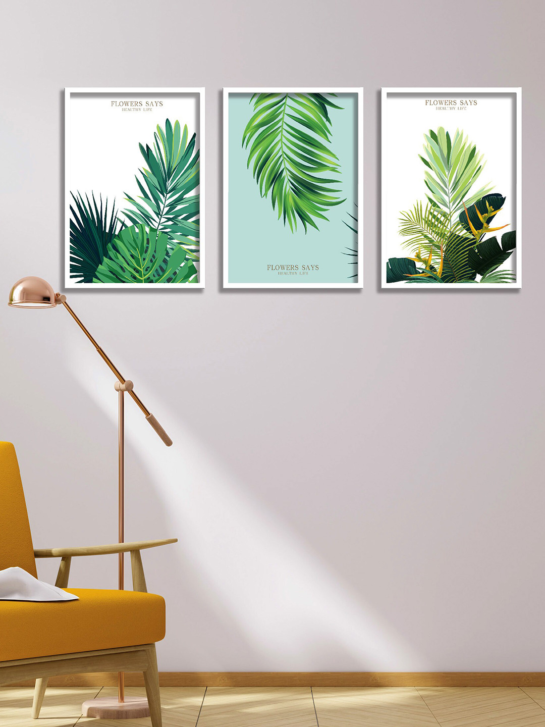 

SAF White & Green 3 Pieces Tropical Leaves Painting Framed Wall Arts