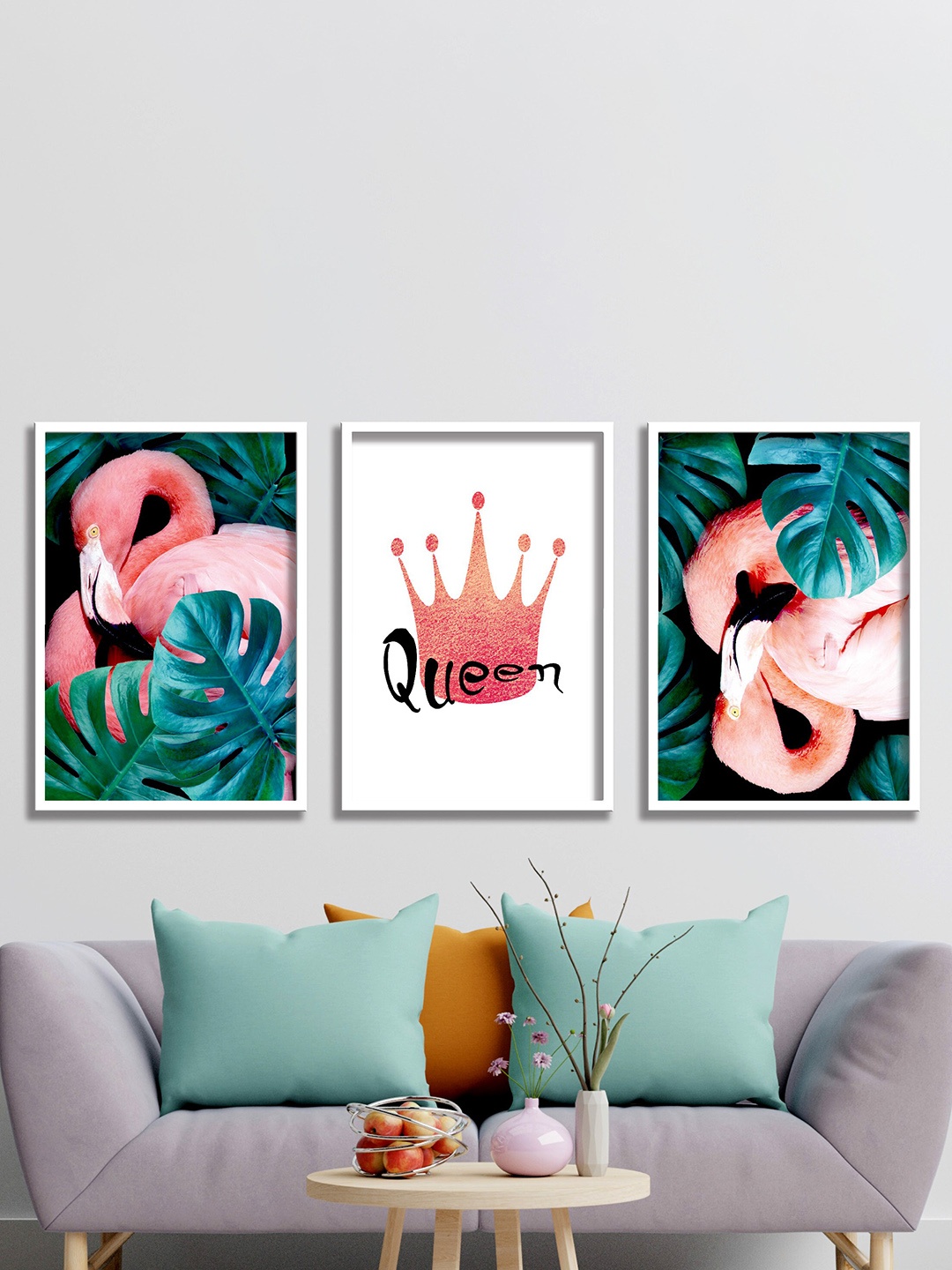 

SAF White & Pink 3 Pieces Flamingo Painting Framed Wall Arts