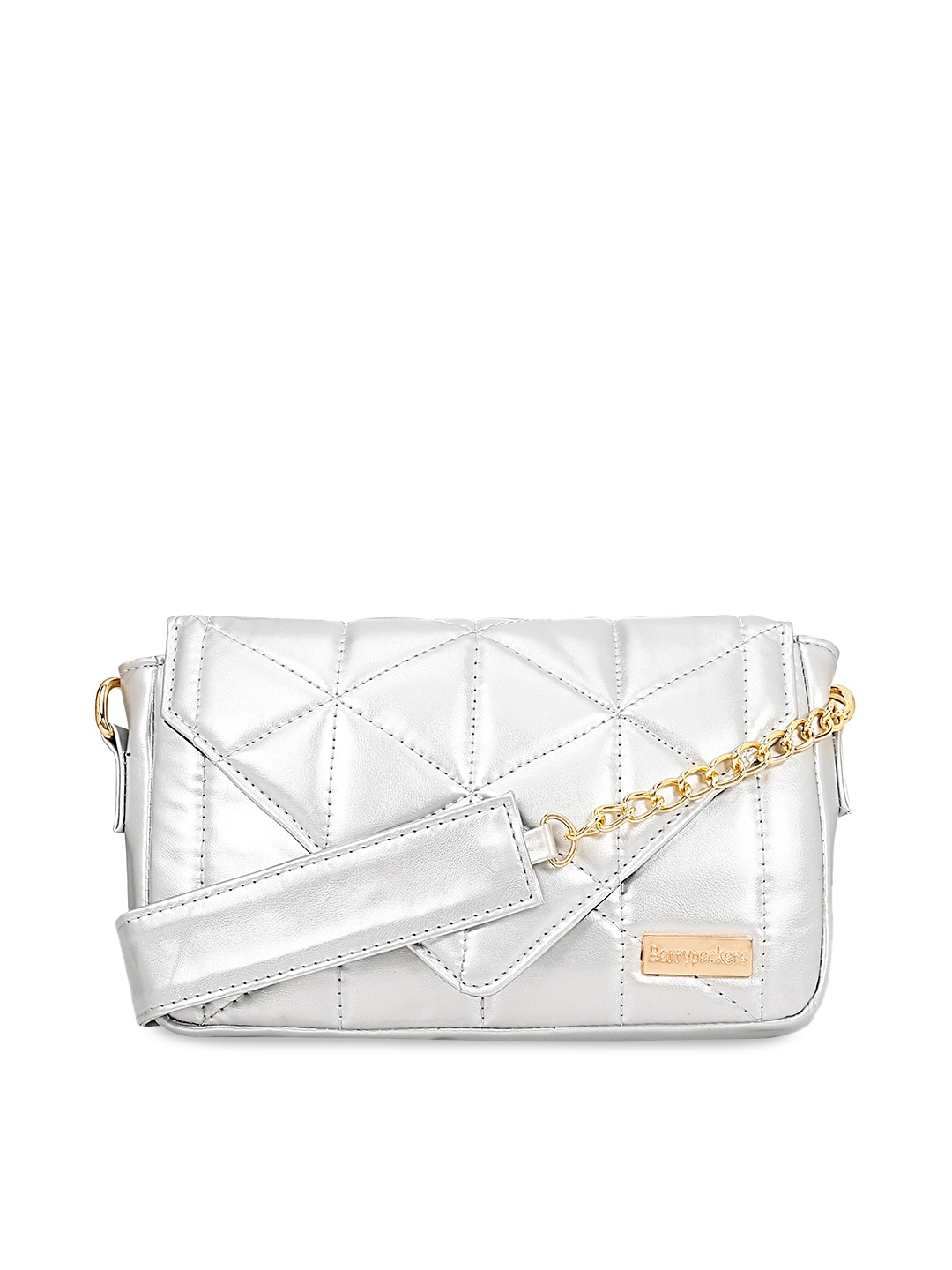

Berrypeckers Textured Structured Sling Bag with Quuilted, Silver