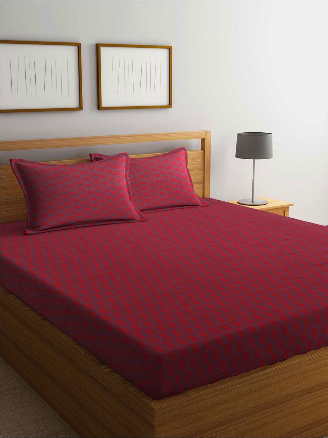 

FABINALIV Red & Blue Printed 350 TC Pure Cotton King Bedsheet & 2 Pillow Covers