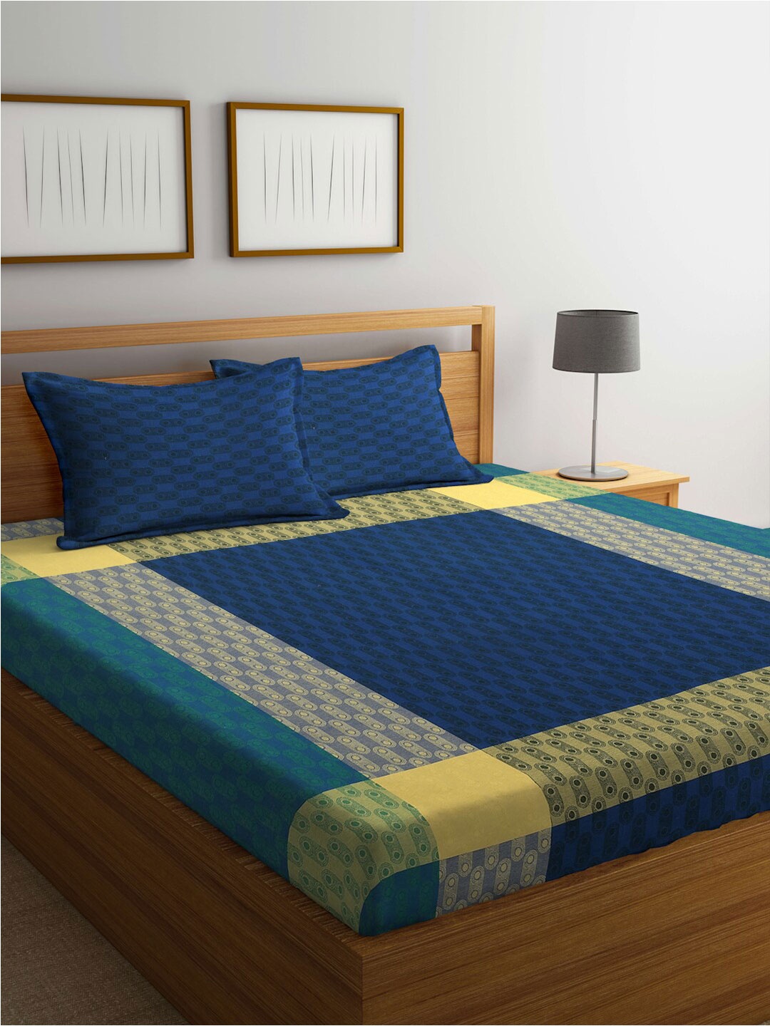 

FABINALIV Blue & Green Printed 350 TC Pure Cotton King Bedsheet & 2 Pillow Covers
