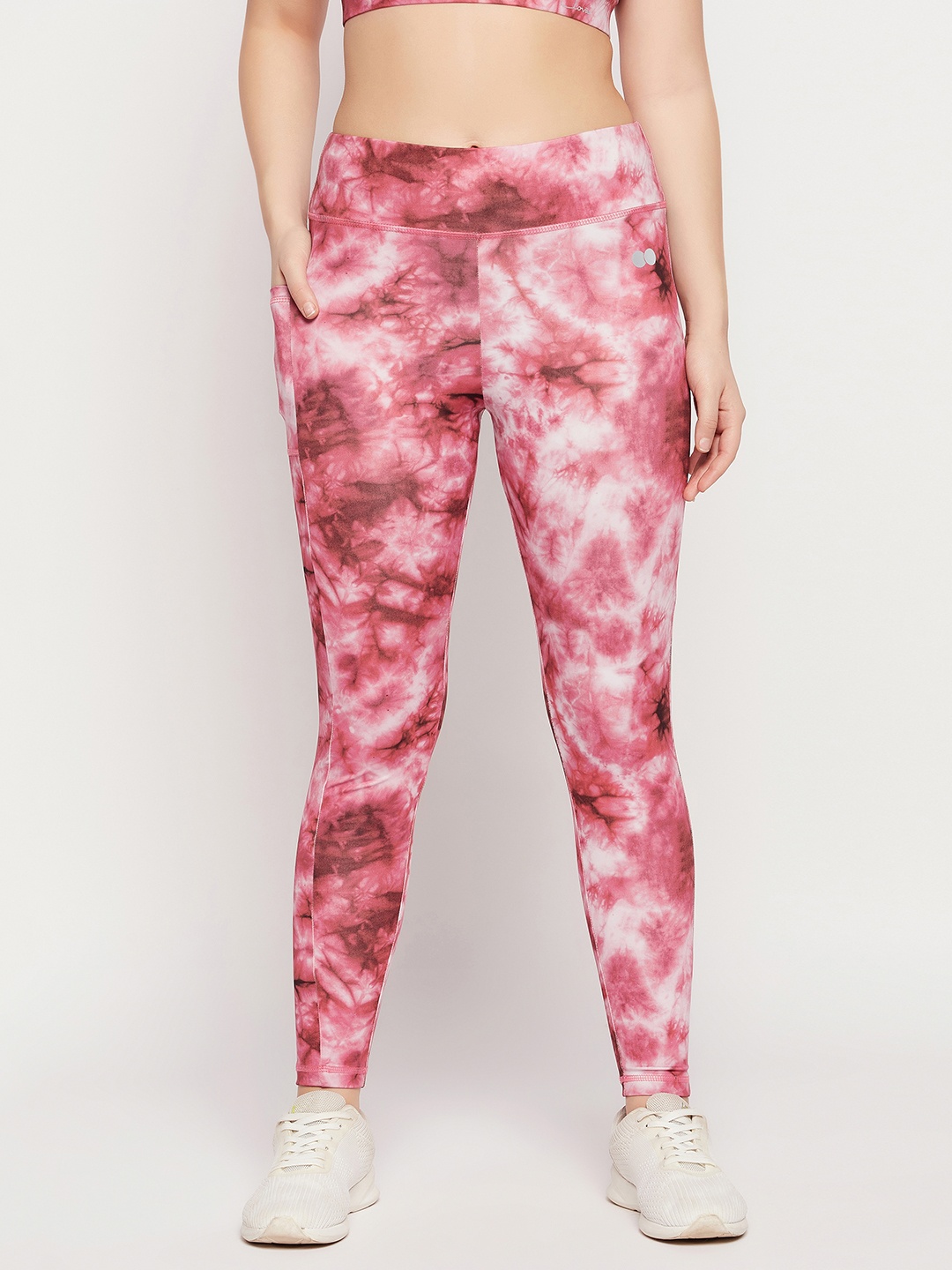 

Clovia Women Tie-Dye Printed High-Rise Rapid-Dry Active Tights, Maroon