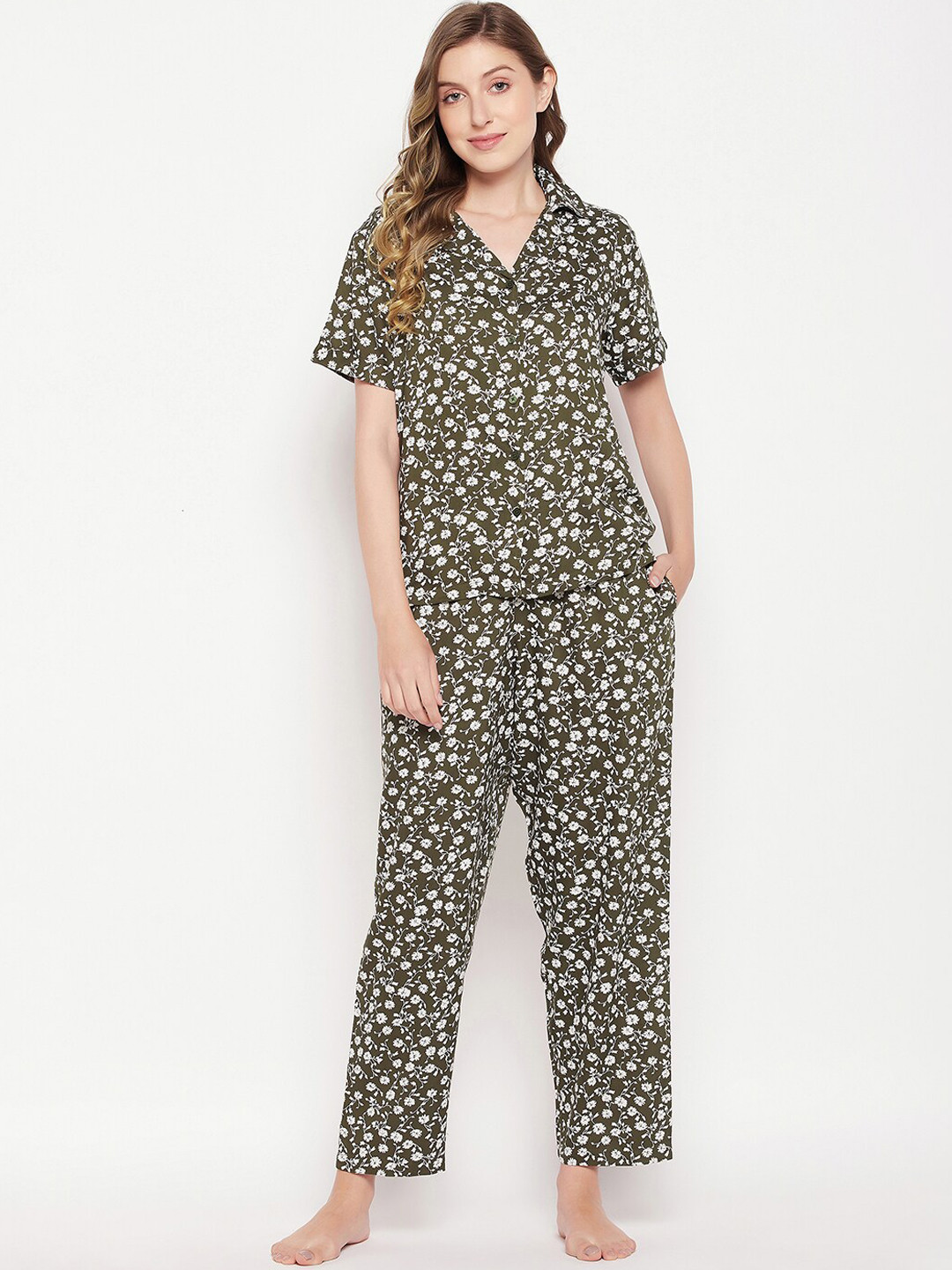 

Clovia Floral Printed Night suit, Green