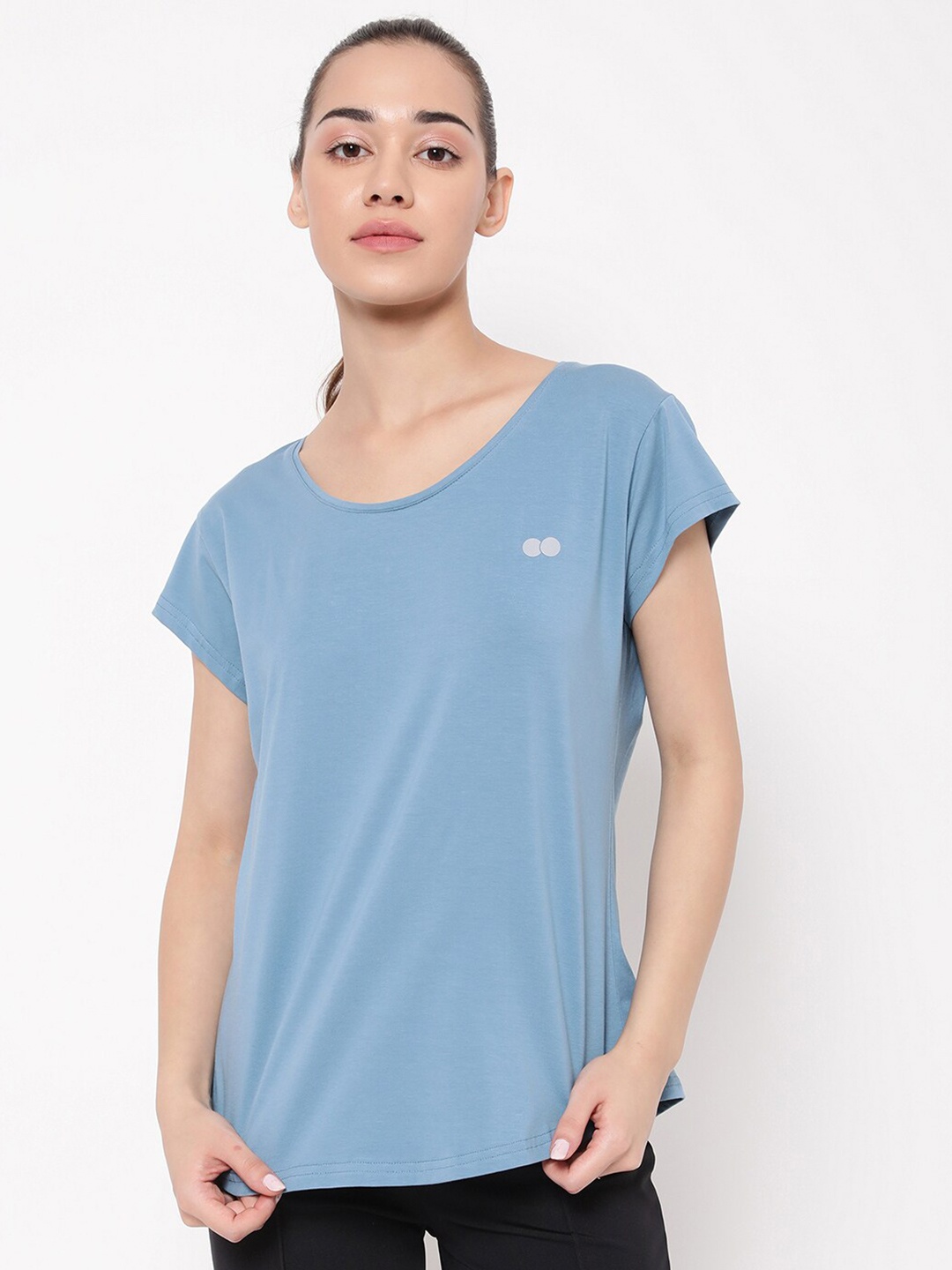

Clovia Women Blue V-Neck Pockets T-shirt