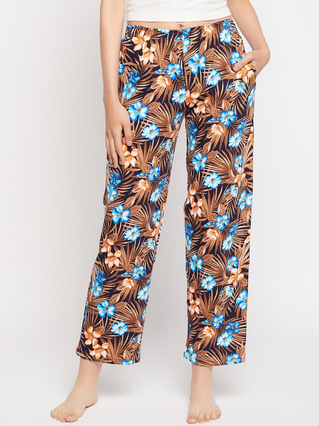 

Clovia Women Floral Printed Pure Cotton Lounge Pants, Brown