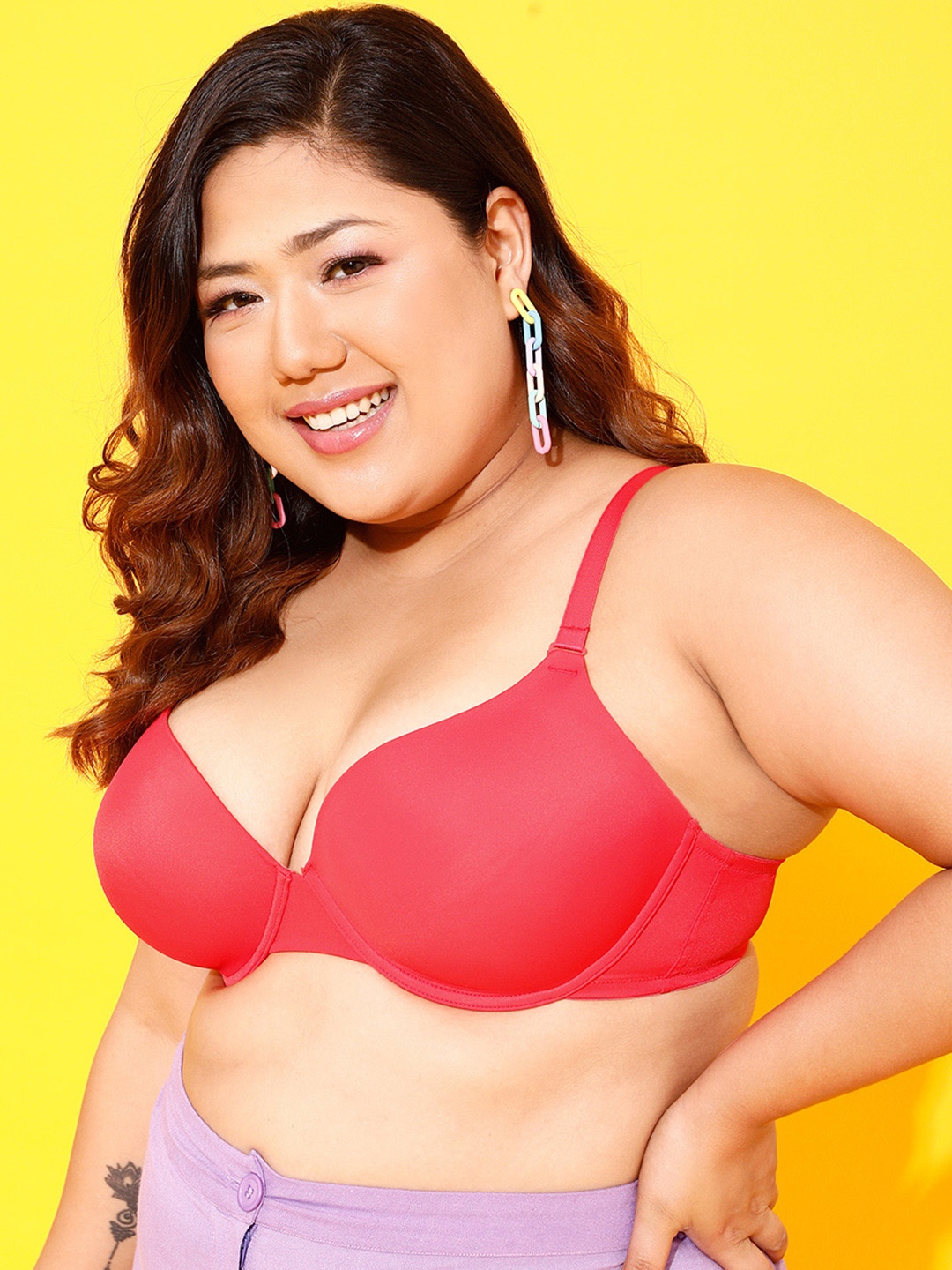 

Clovia Red Half Coverage Lightly Padded T-shirt Bra