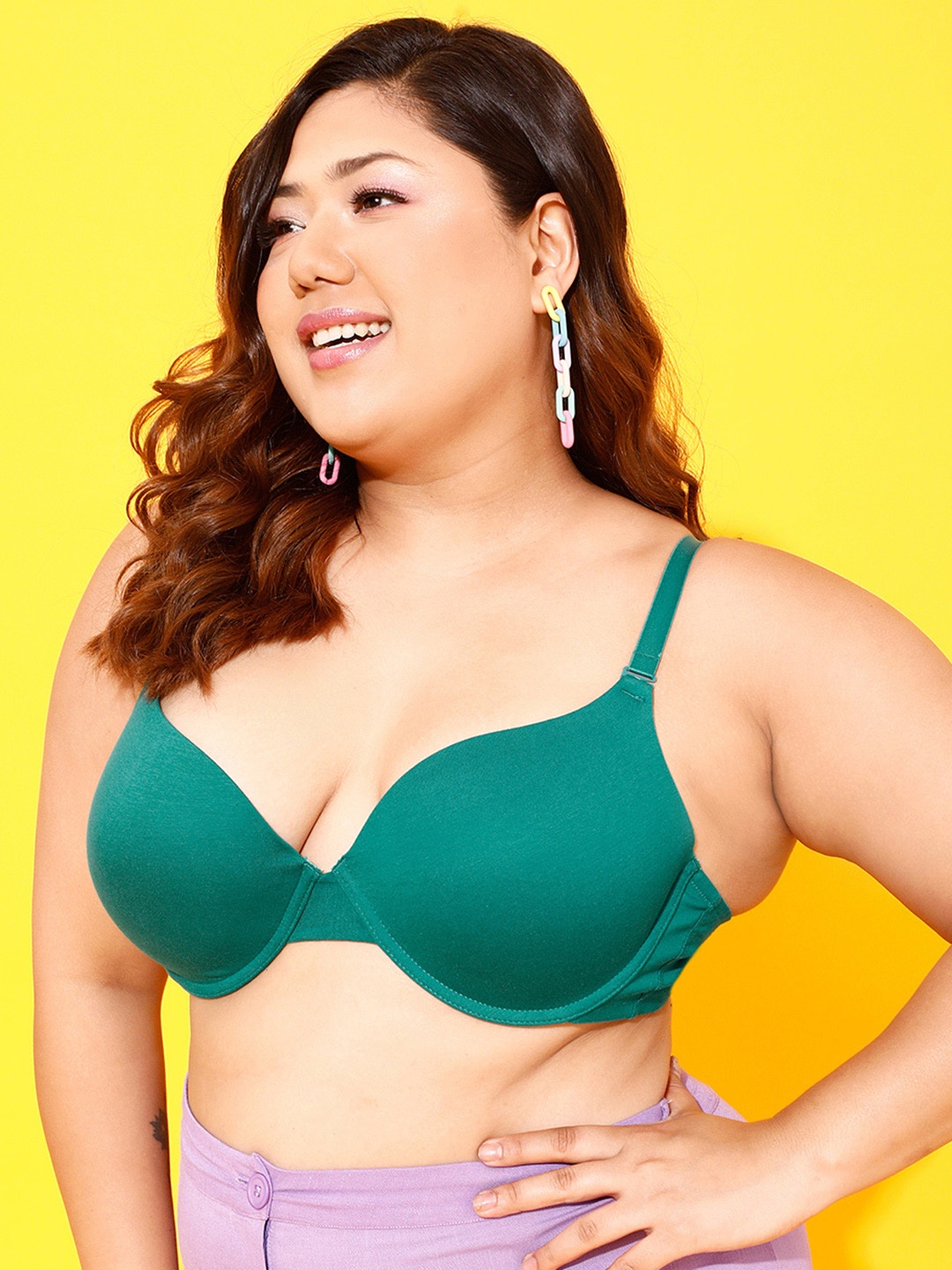 

Clovia Green Half Coverage Underwired Lightly Padded Cotton T-Shirt Bra
