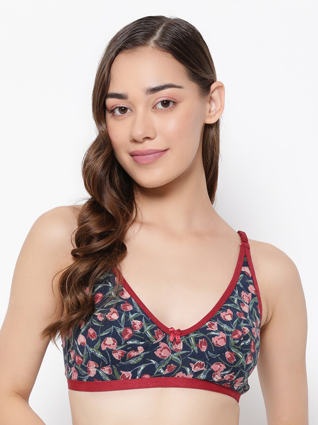 

Clovia Navy Blue Floral Printed Half Coverage Cotton Everyday Bra