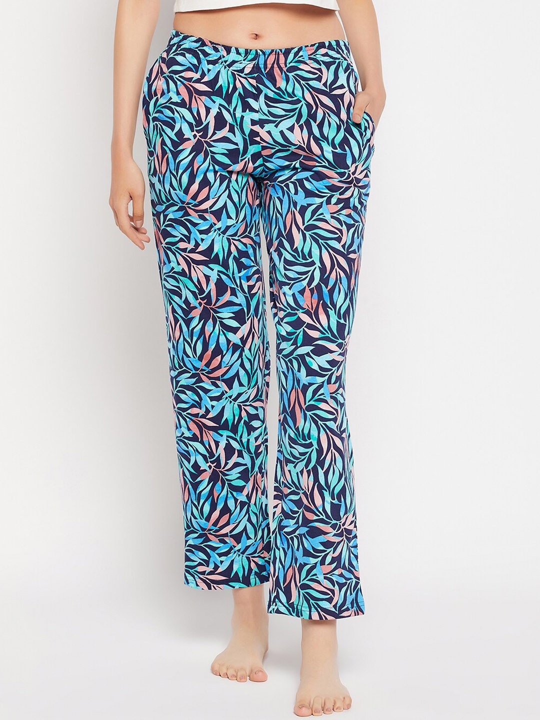 

Clovia Women Floral Printed Pure Cotton Lounge Pants, Blue