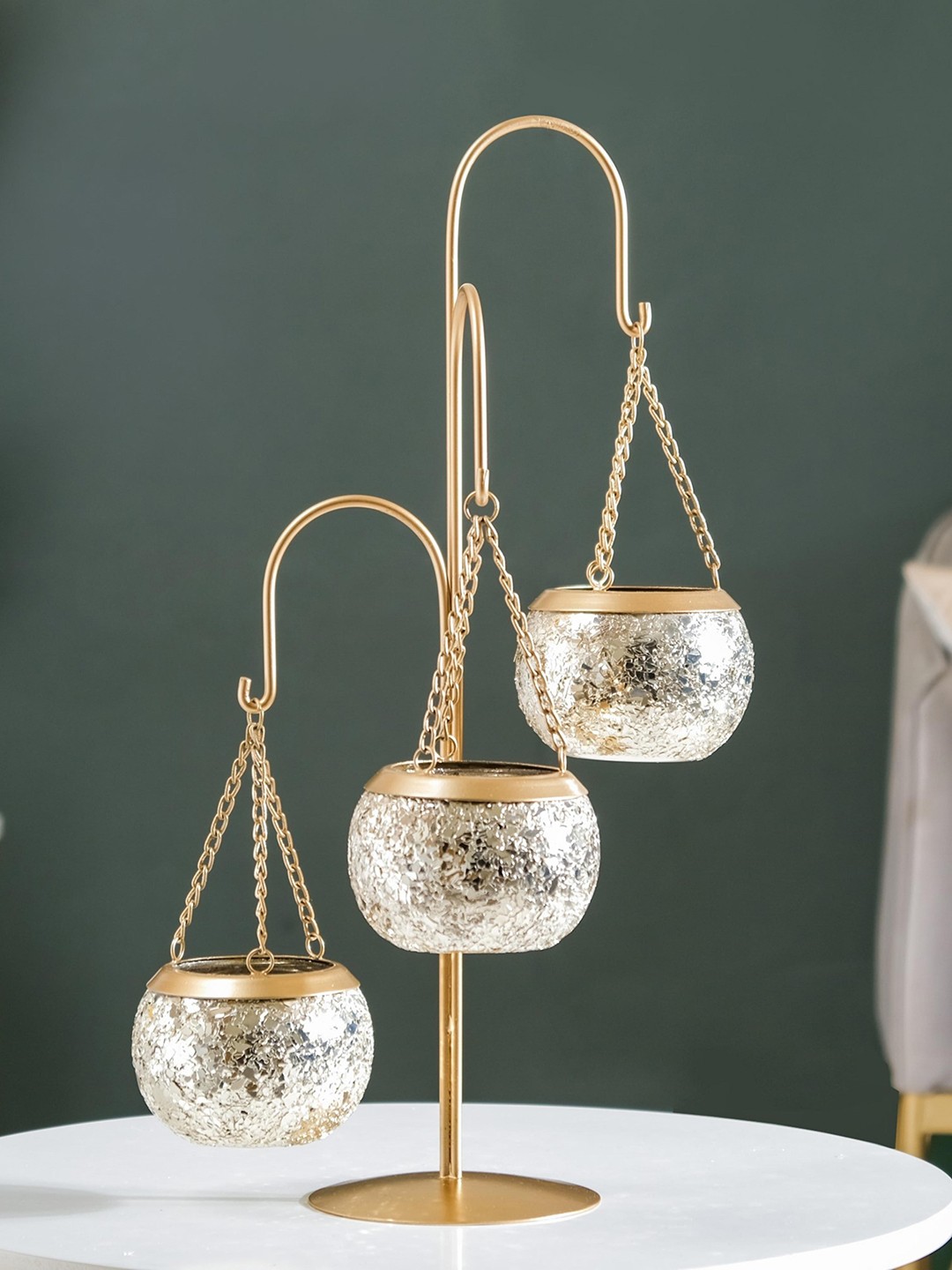 

Nestasia Silver & Gold-Toned Hanging Tealight Holders With Stand