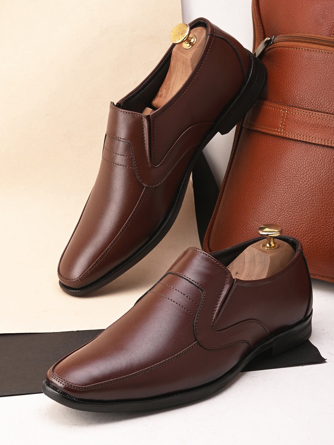 

Fentacia Men Leather Formal Slip-On Shoes, Brown