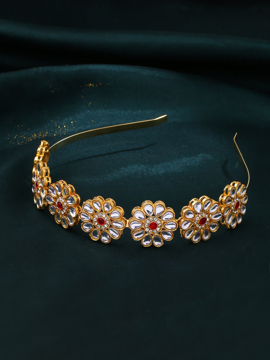 

NVR Embellished Kundan Studded Hairband, Gold