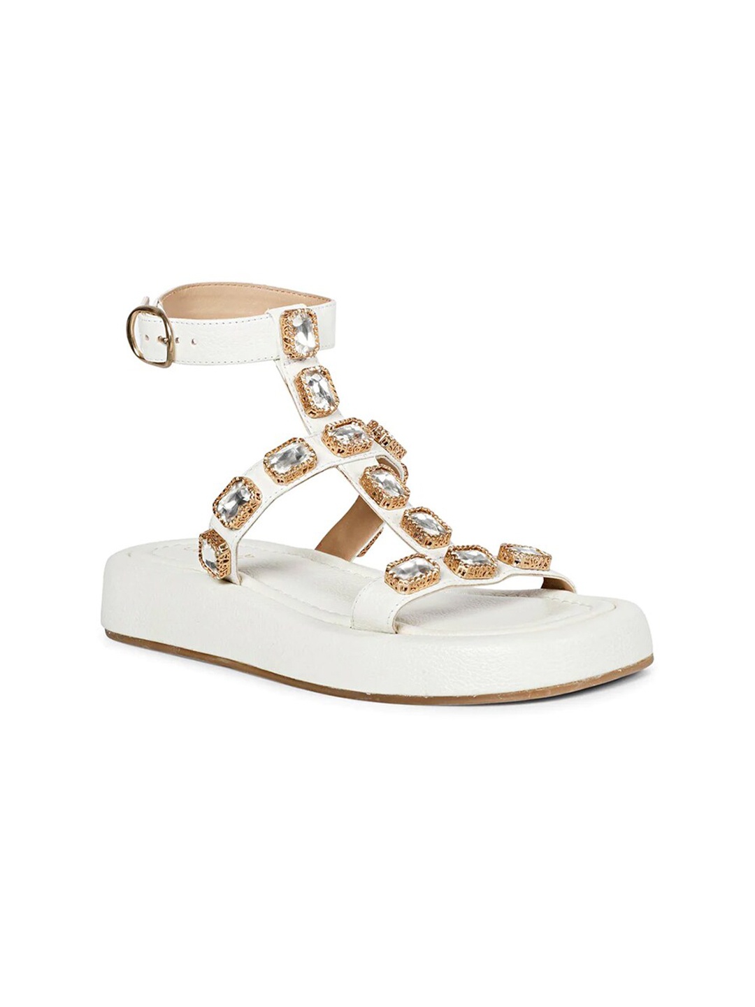 

Saint G Embellished Leather Flatform Heels, White