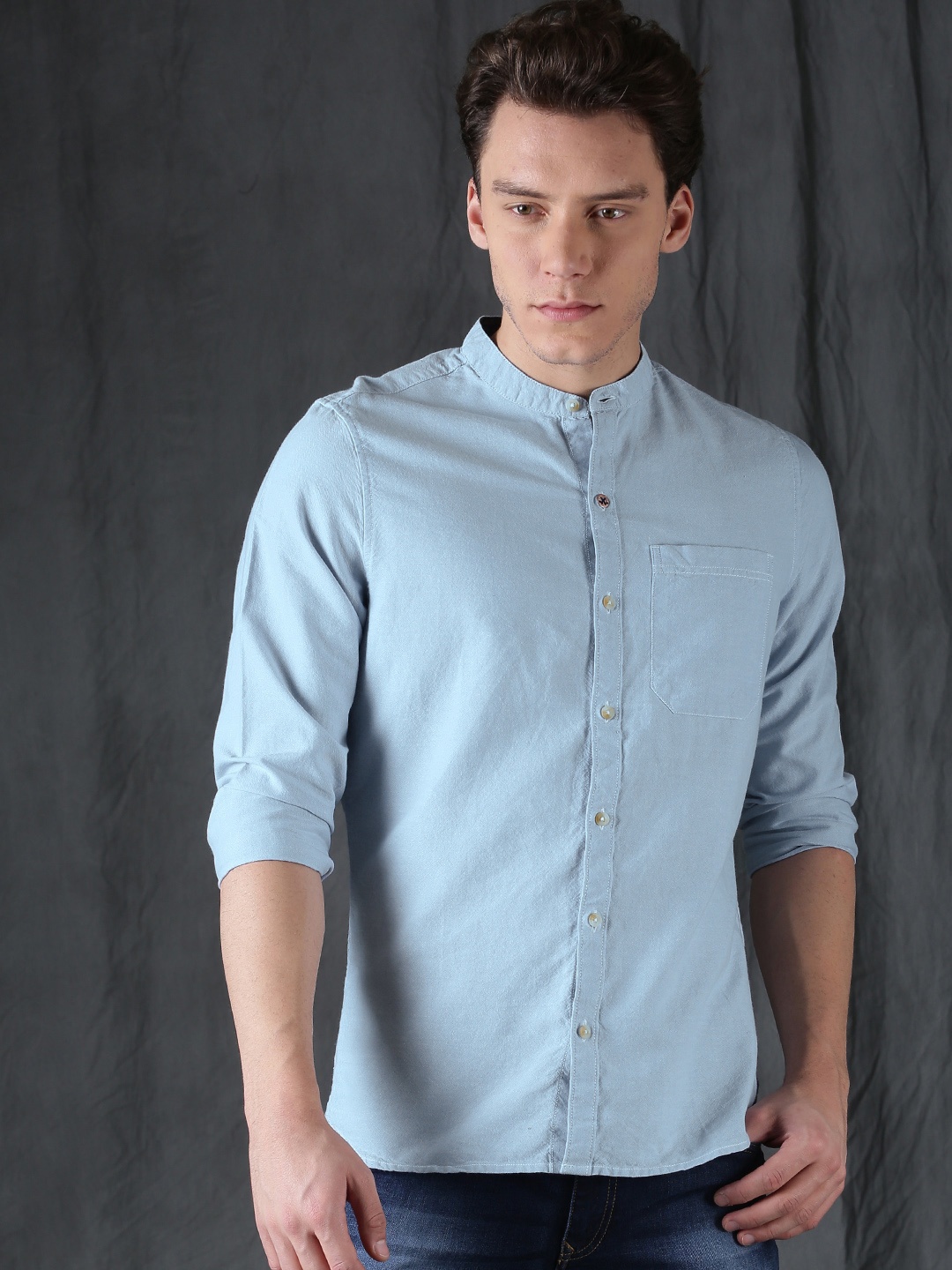 

WROGN Men Blue Slim Fit Solid Casual Shirt