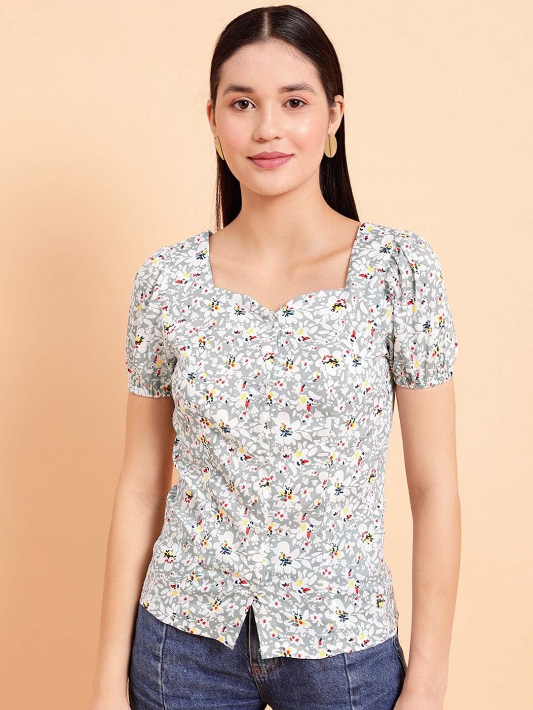 

MINT STREET Multicoloured Floral Print Crepe Styled Back Top, Multi