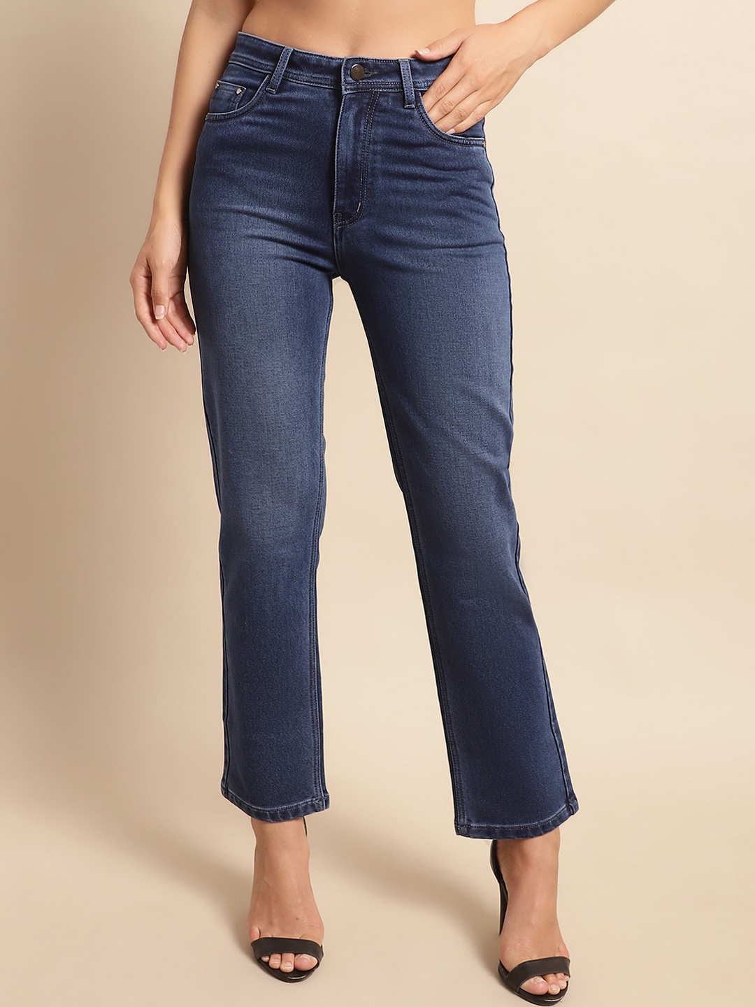 

NULL NAUT Women Jean High-Rise Light Fade Stretchable Cropped Jeans, Blue