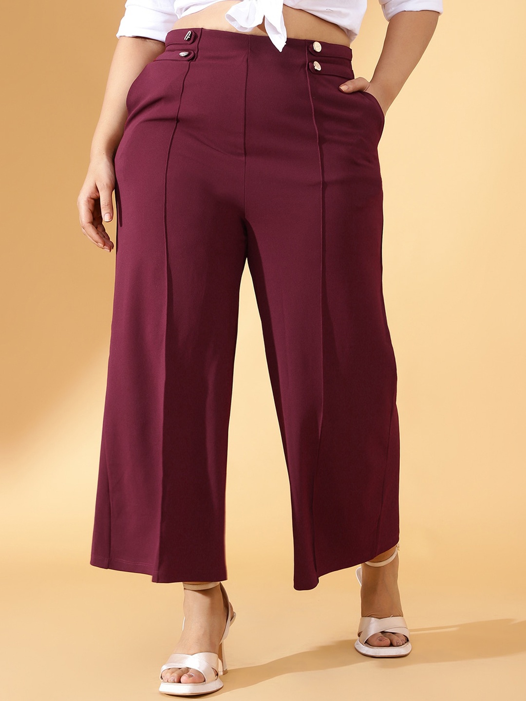 

CURVE BY KASSUALLY Women Loose Fit Parallel Trousers, Maroon