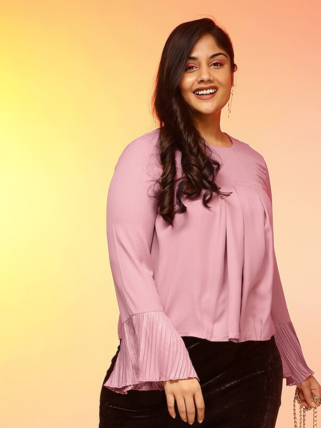 

CURVE BY KASSUALLY Pink Bell Sleeve Top