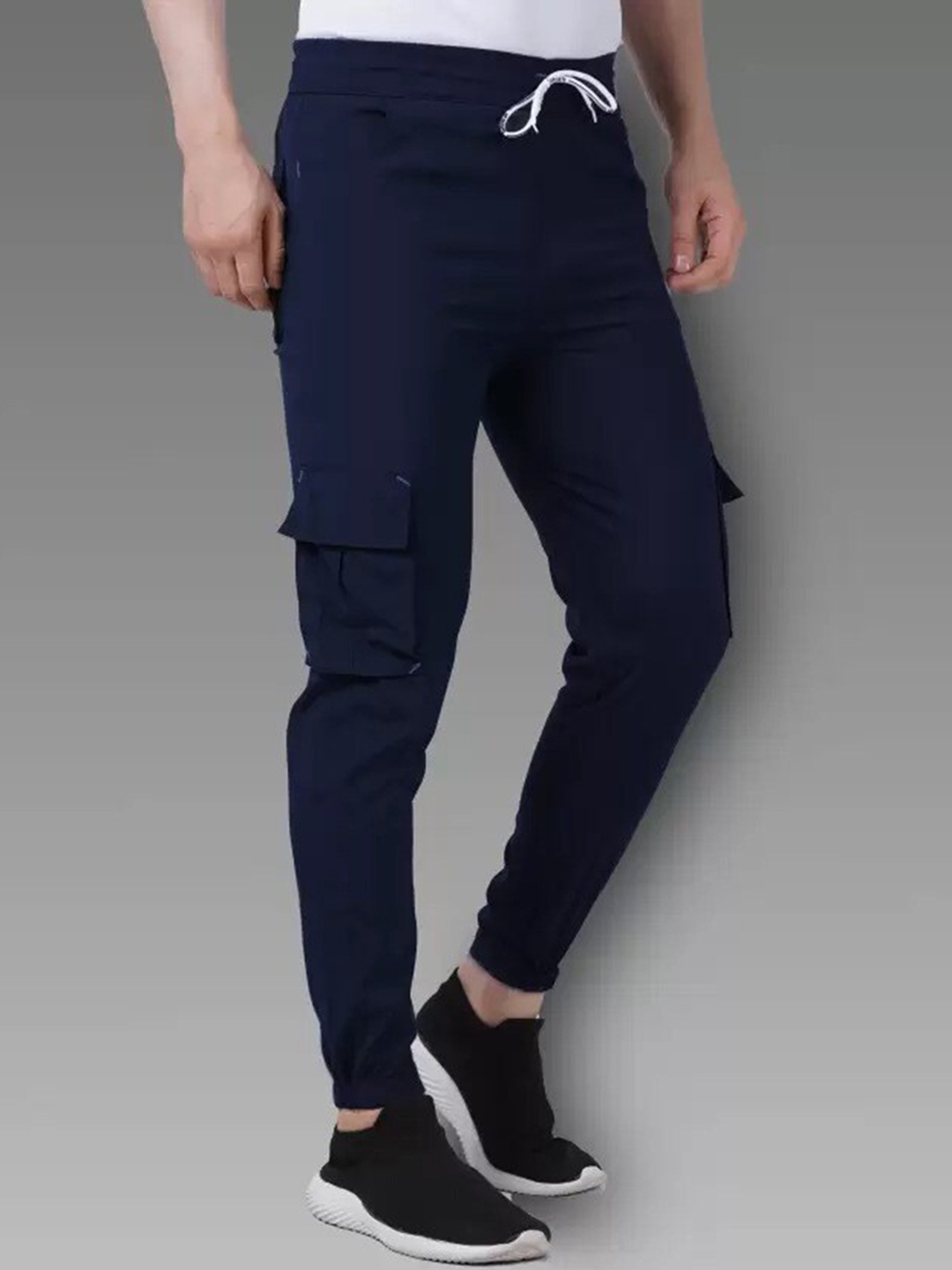 

PLUS 91 Men Mid-Rise Cargo Joggers, Navy blue