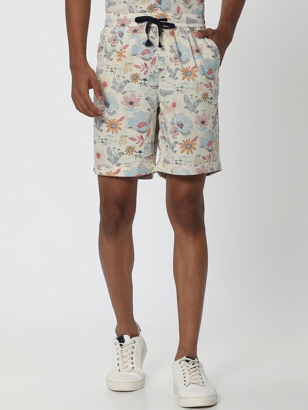 

Mufti Men Floral Printed Pure Cotton Shorts, White