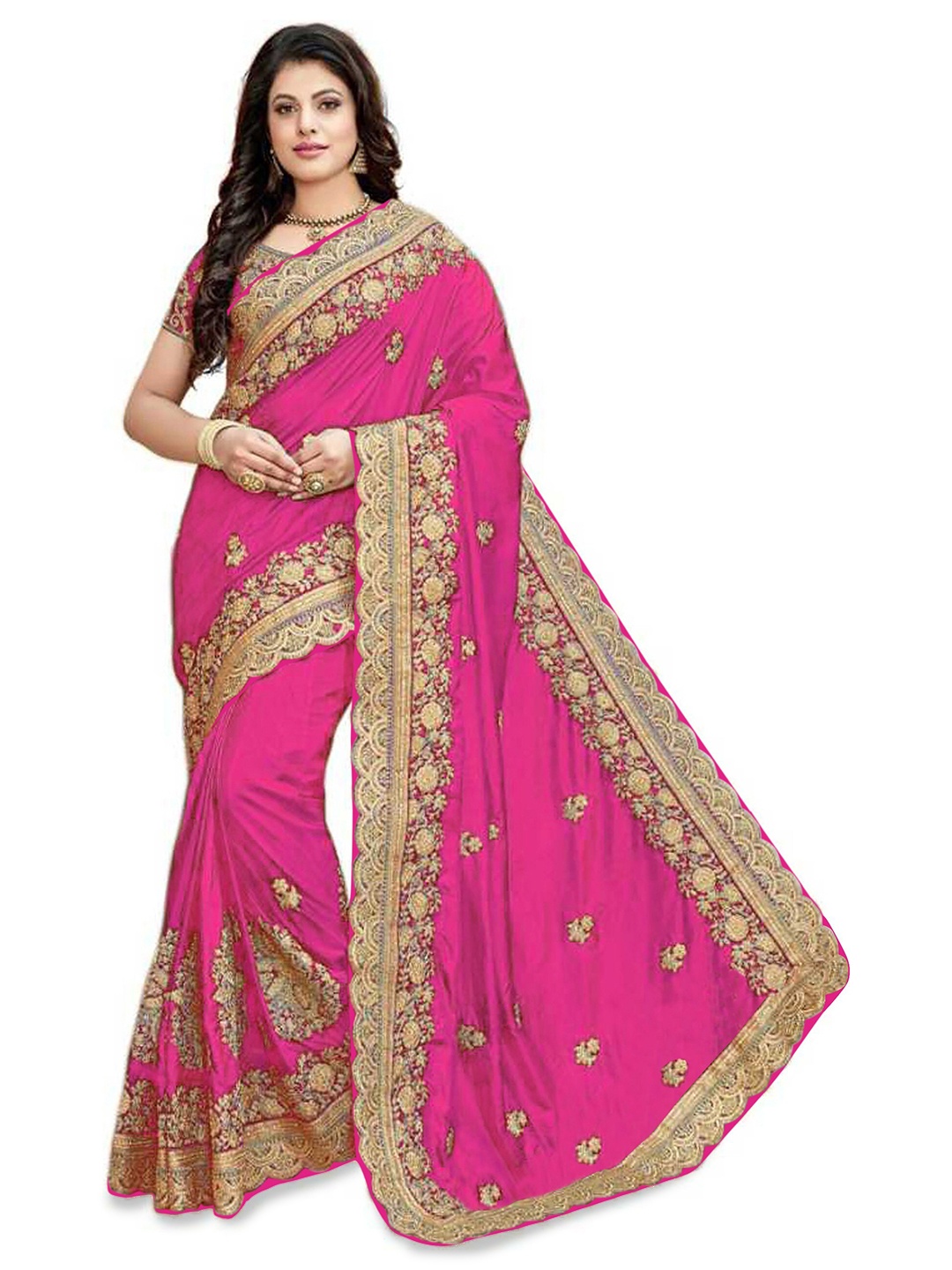 

Kedar Fab Ethnic Motifs Embroidered Saree, Pink