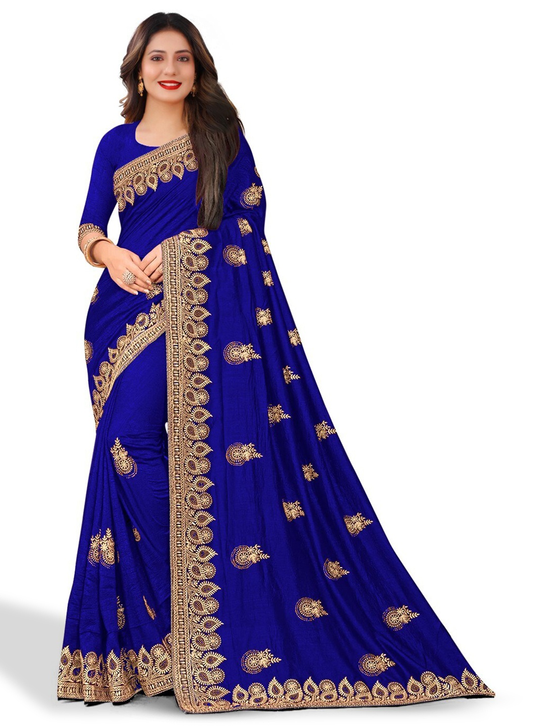 

Kedar Fab Ethnic Motifs Embroidered Saree, Blue