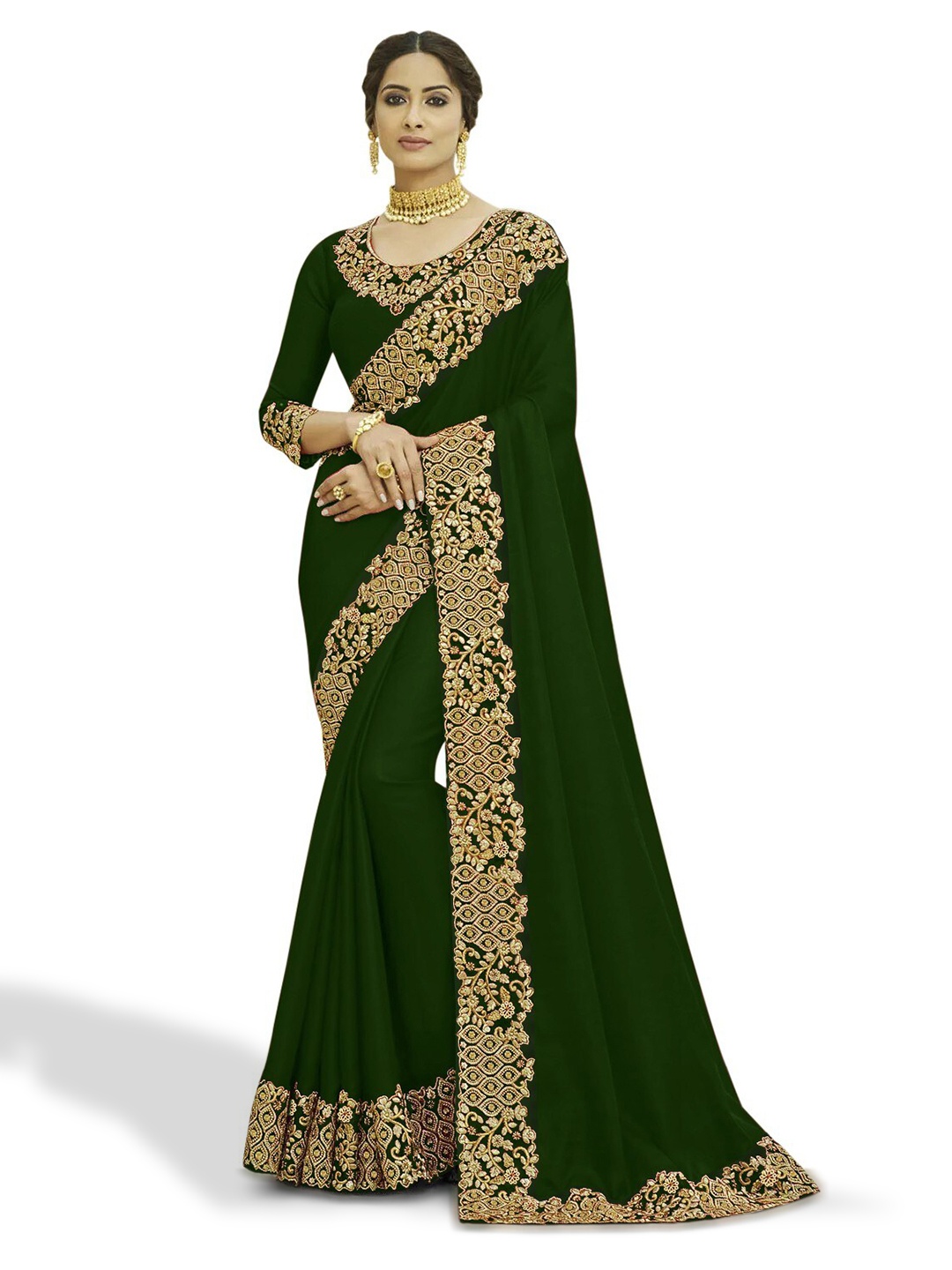 

Kedar Fab Embroidered Silk Blend, Green