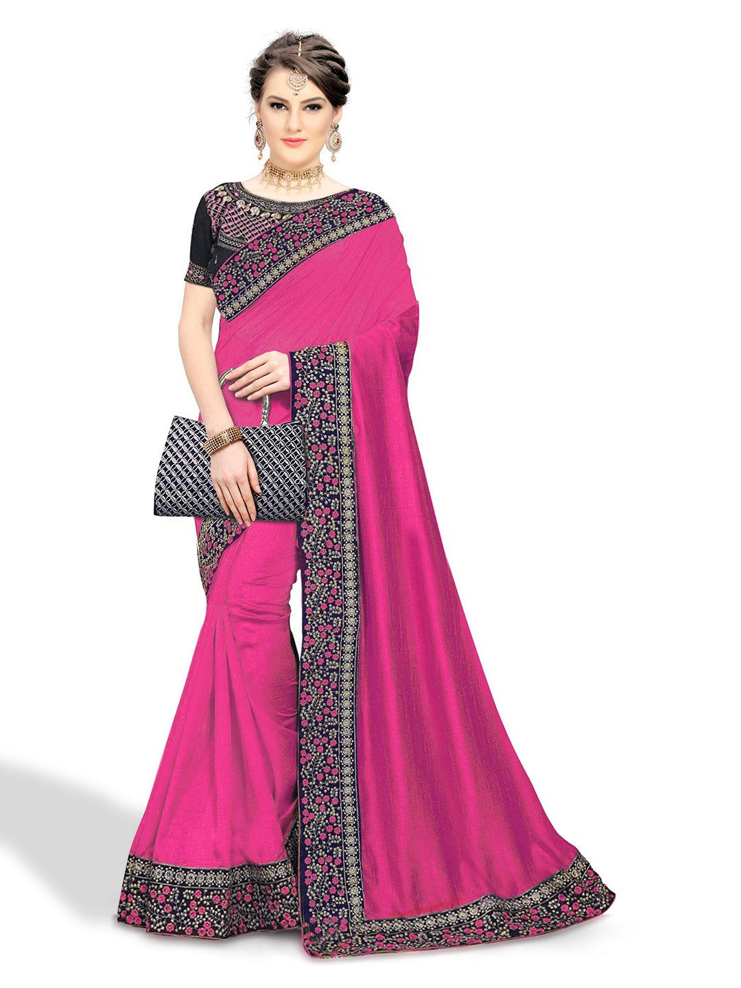 

Kedar Fab Embroidered Silk Blend Saree, Pink