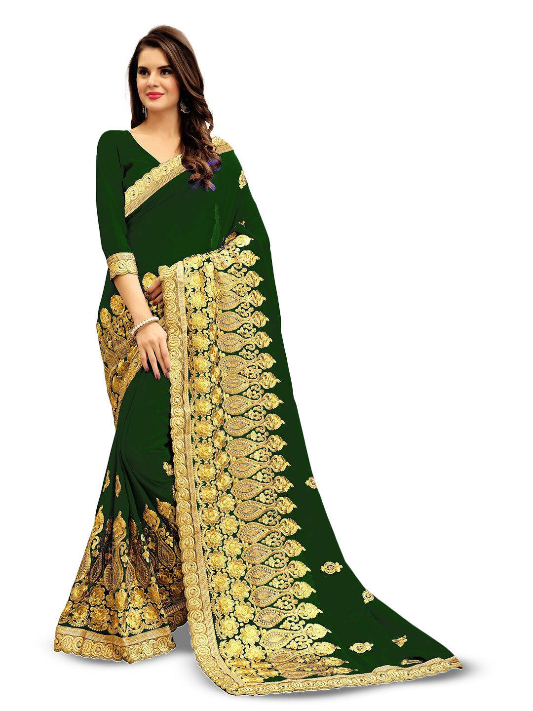 

Kedar Fab Embroidered Silk Blend, Green