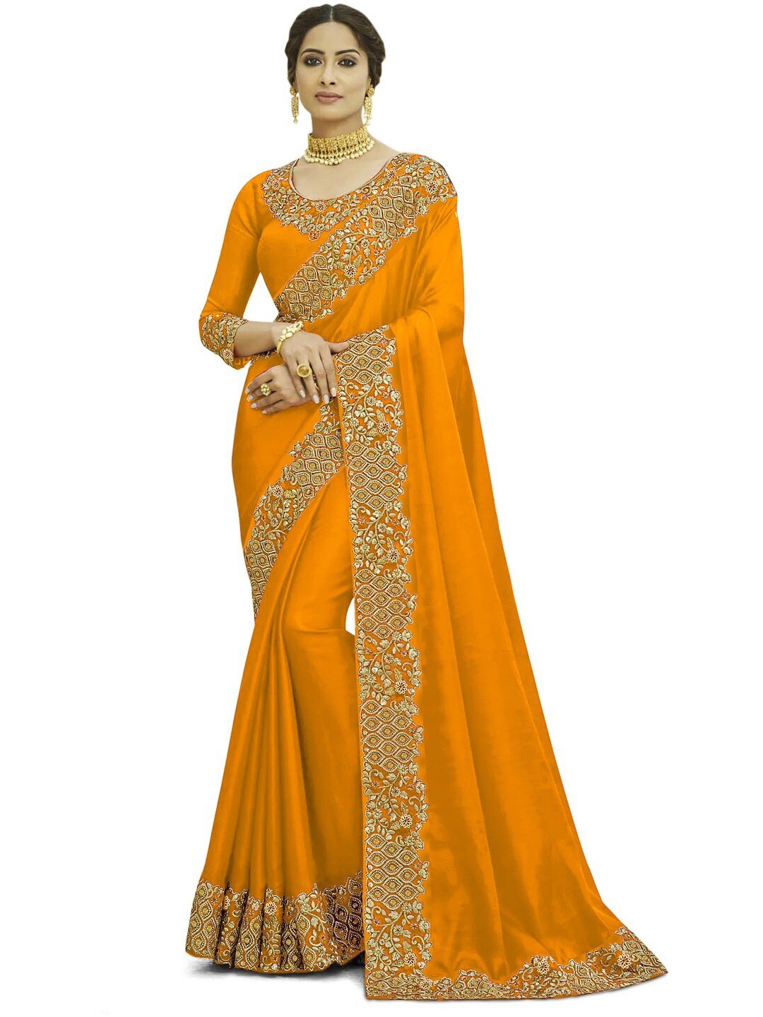 

Kedar Fab Embroidered Saree, Yellow