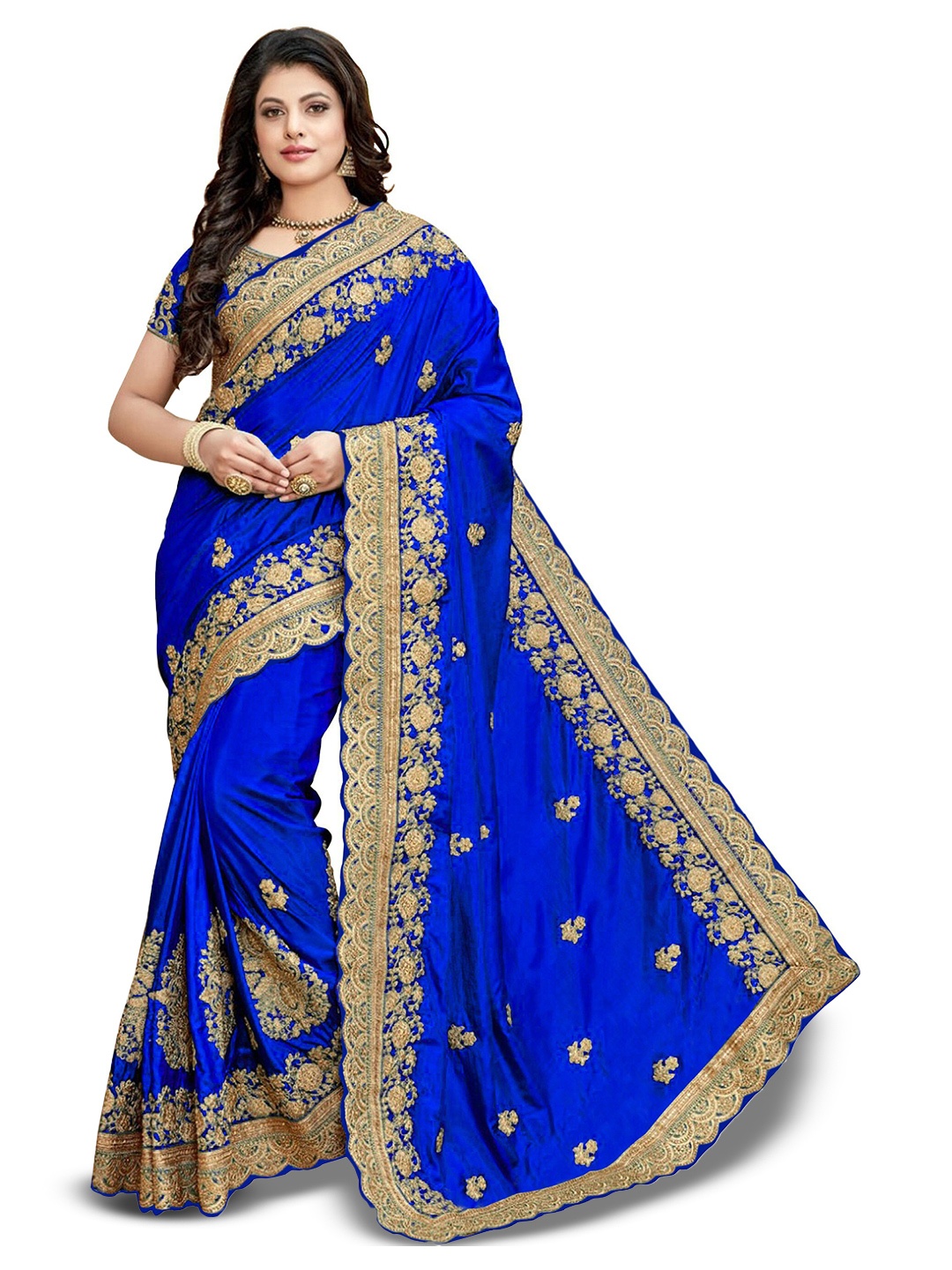 

Kedar Fab Ethnic Motifs Embroidered Saree, Blue