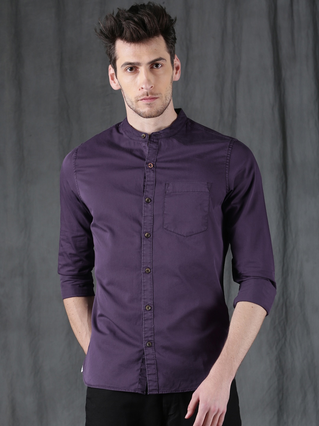 

WROGN Men Purple Slim Fit Solid Casual Shirt