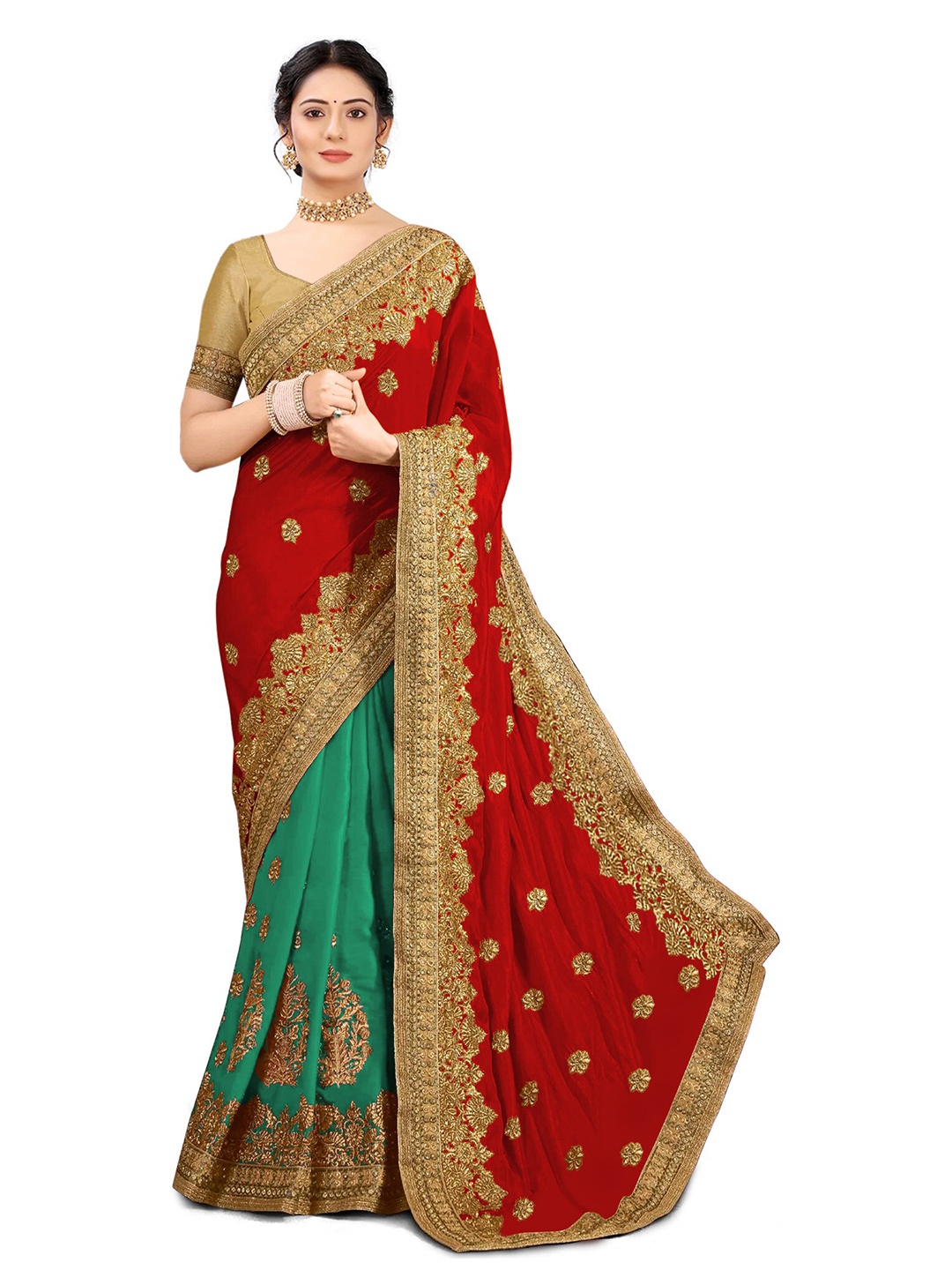 

Kedar Fab Floral Embroidered Saree, Red