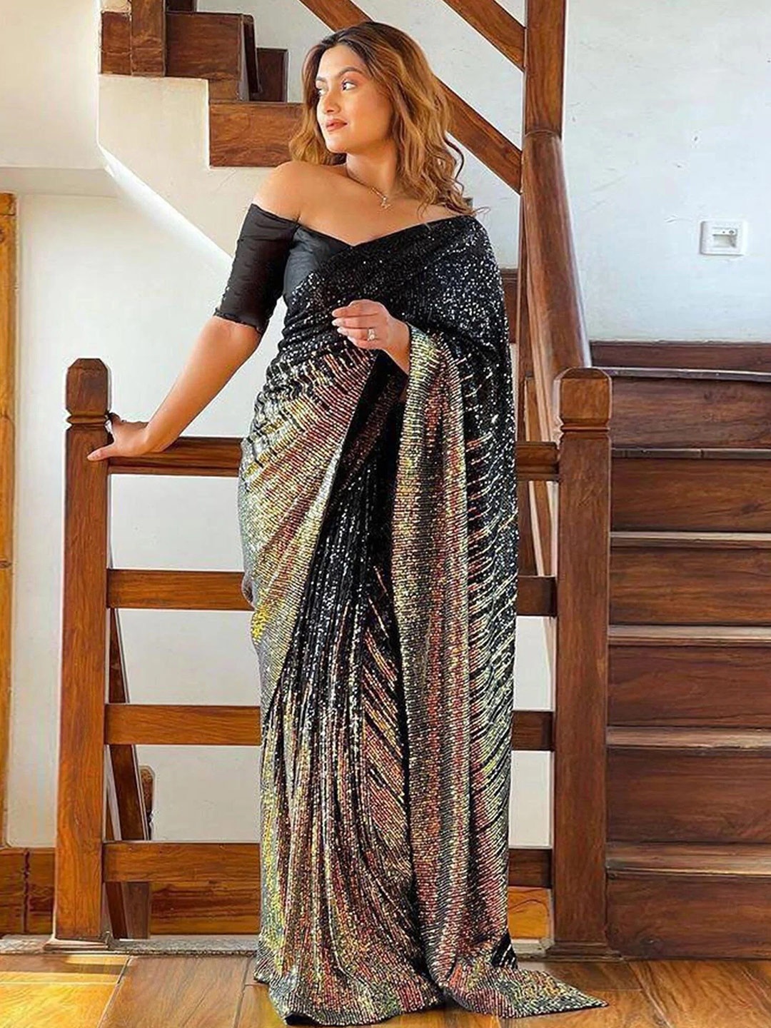 

Kedar Fab Embellished Saree, Black