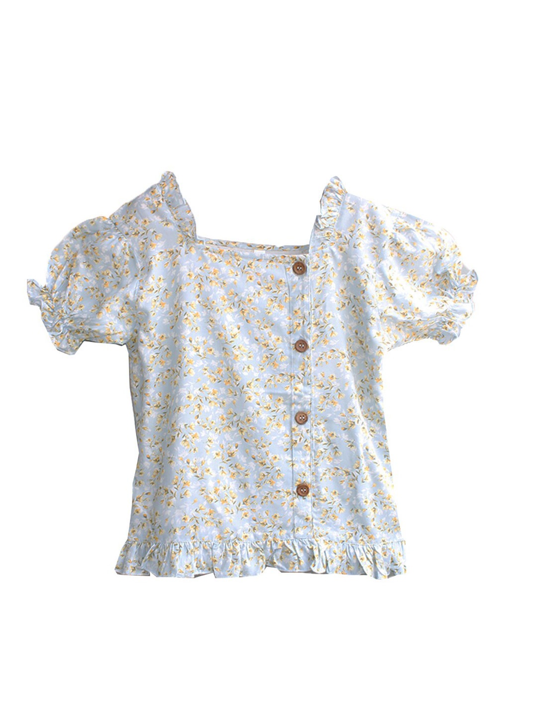 

KiddoPanti Blue Floral Print Puff Sleeve Georgette Top