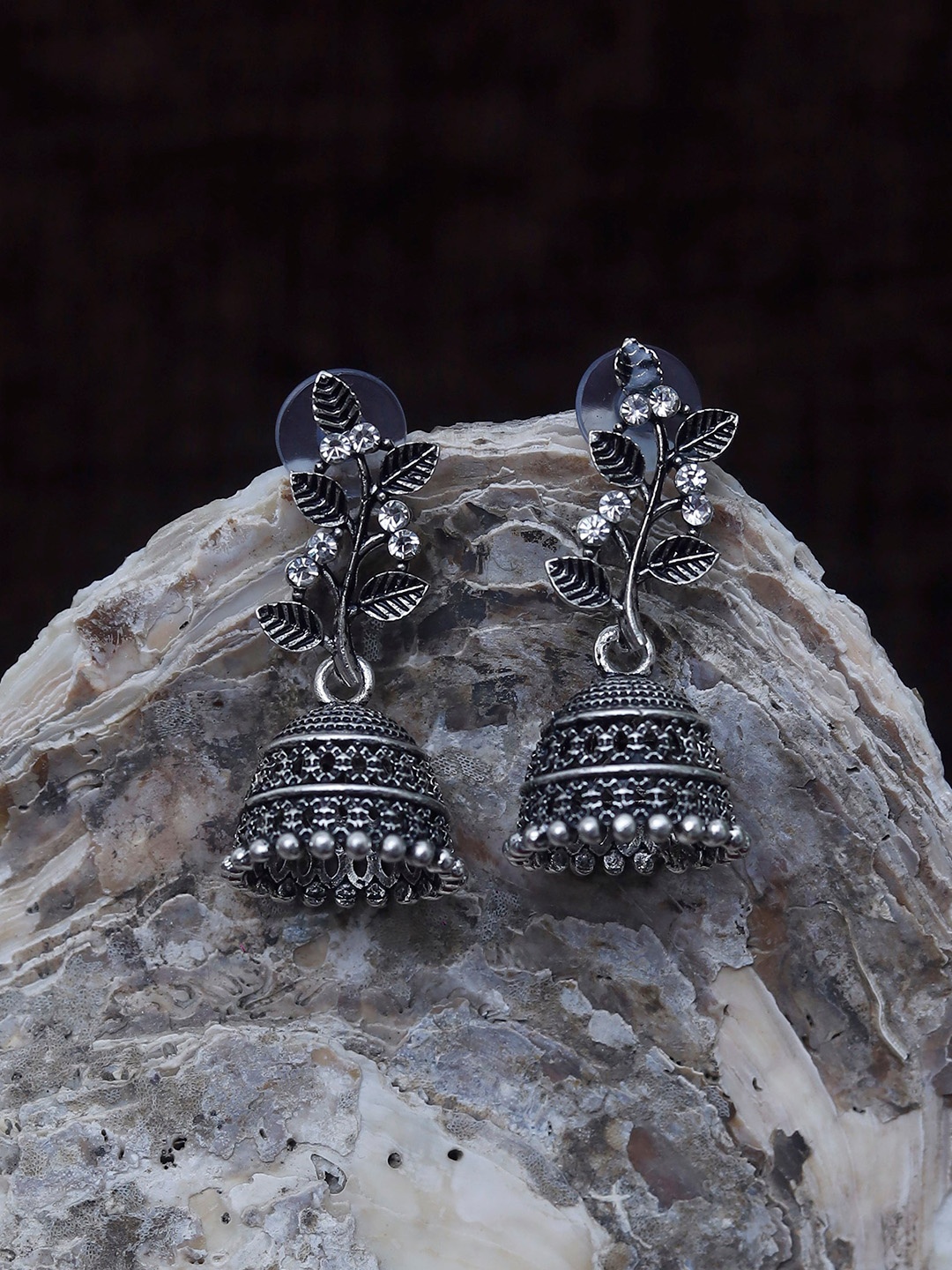 

Maansh Silver-Plated Dome Shaped Jhumkas Earrings