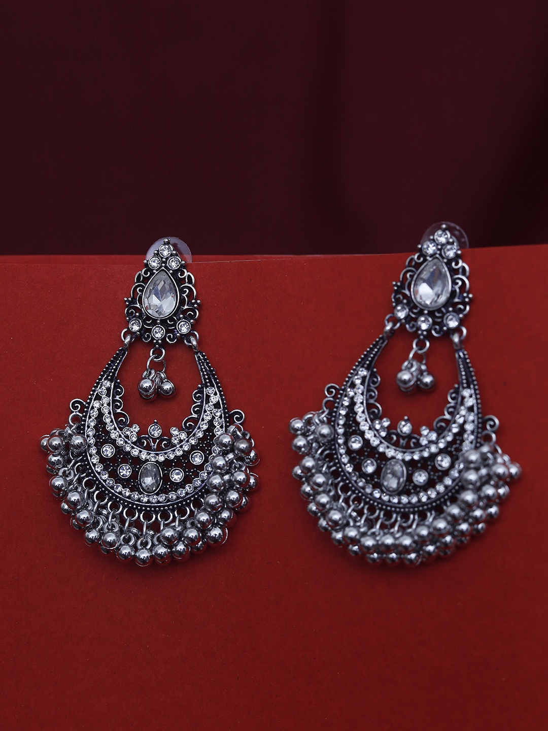 

Maansh Silver-Plated Contemporary Chandbalis Earrings