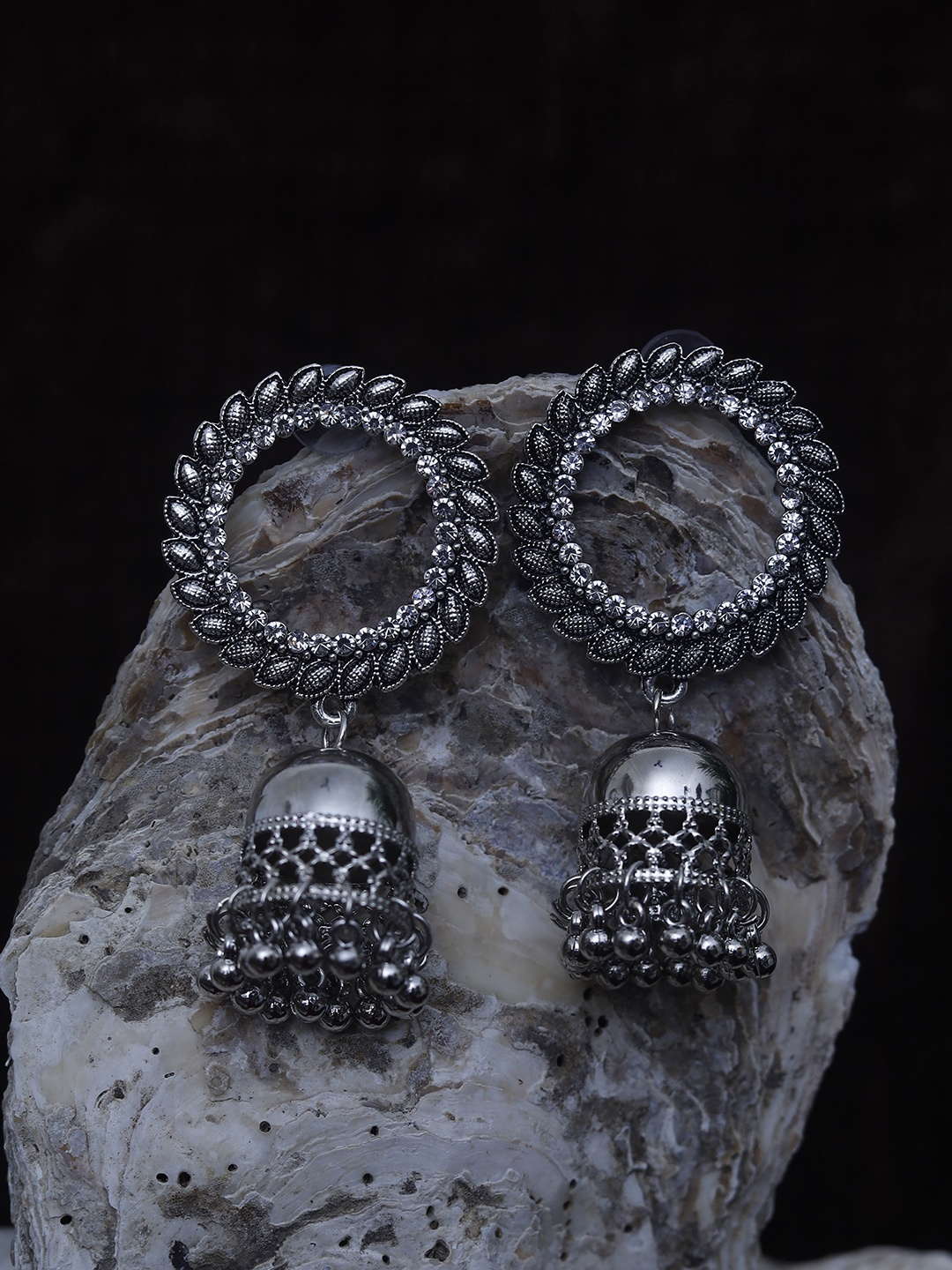 

Maansh Silver-Plated Dome Shaped Jhumkas Earrings